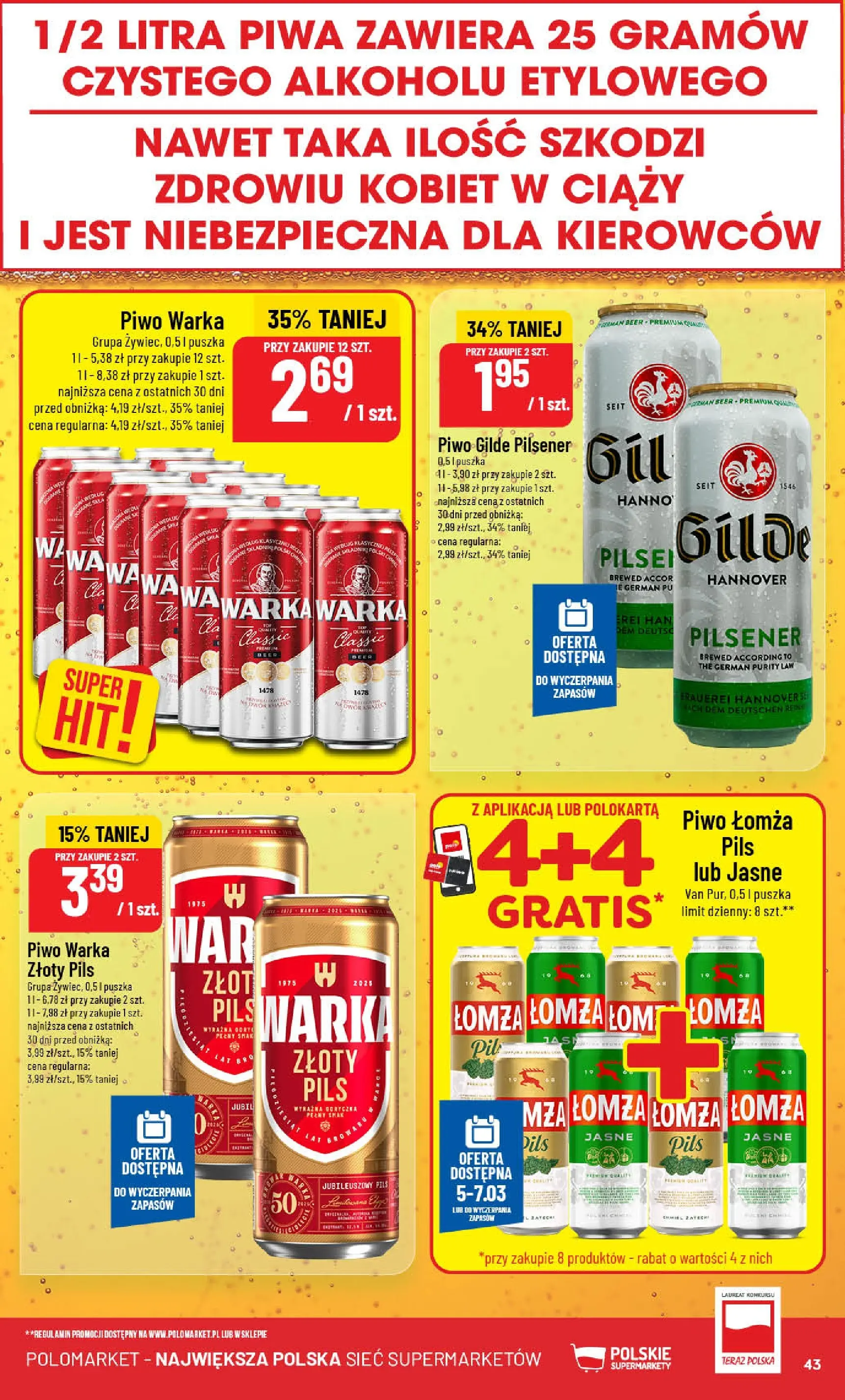 Nowa POLOmarket gazetka od jutra 04.03.2026 (PDF) | Strona: 43 | Produkty: Warka, Piwo Warka, Piwo