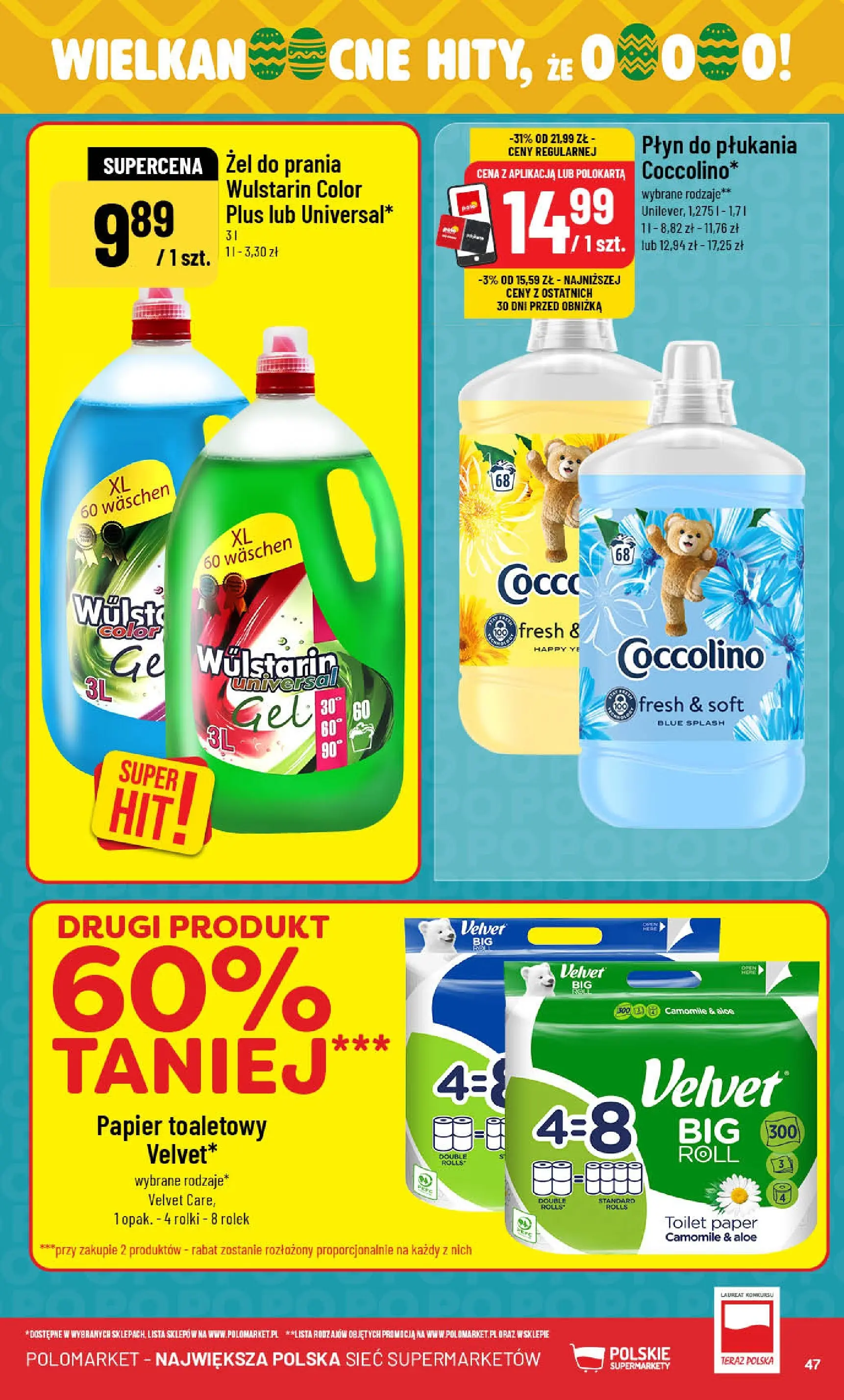 Nowa POLOmarket gazetka od jutra 04.03.2026 (PDF) | Strona: 47 | Produkty: Papier toaletowy, Rolki, Coccolino