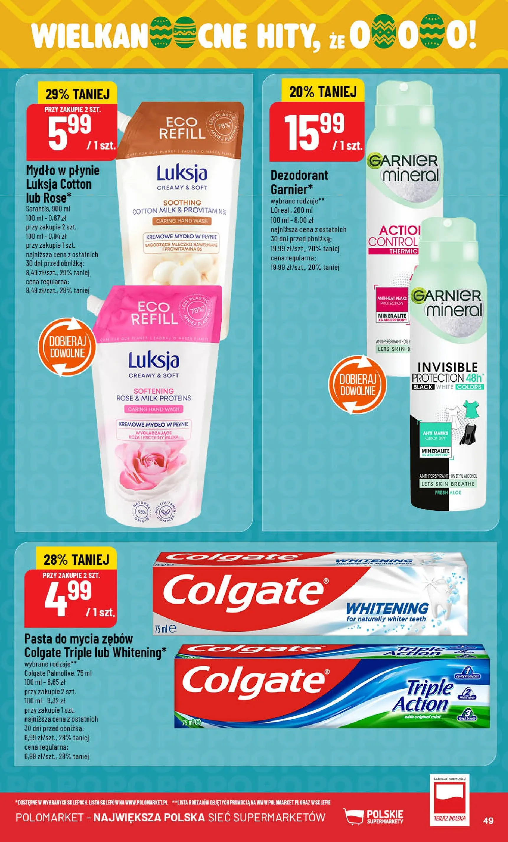 Nowa POLOmarket gazetka od jutra 04.03.2026 (PDF) | Strona: 49 | Produkty: Kremowe mydło w płynie, Mydło w płynie, Mleka, Mydło