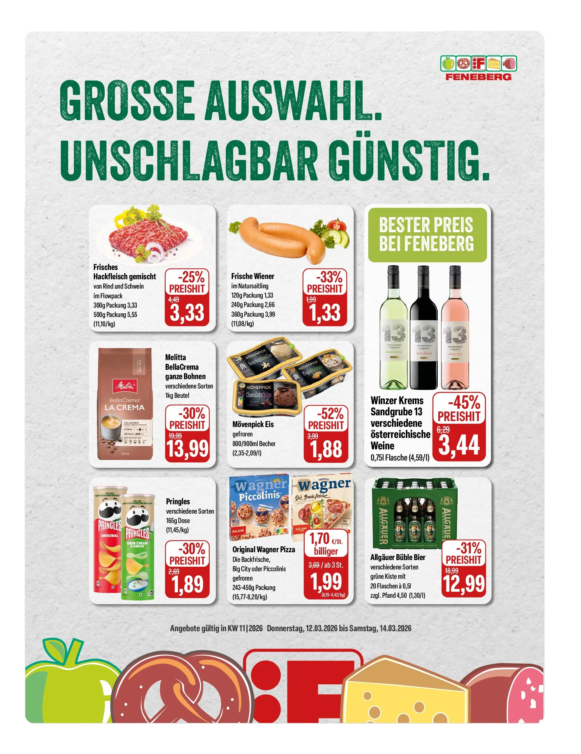 Feneberg Aktuelle Angebote (ab 12.03.2026) zum Blättern | Seite: 1 | Produkte: Bier, Pringles, Eis, Hackfleisch