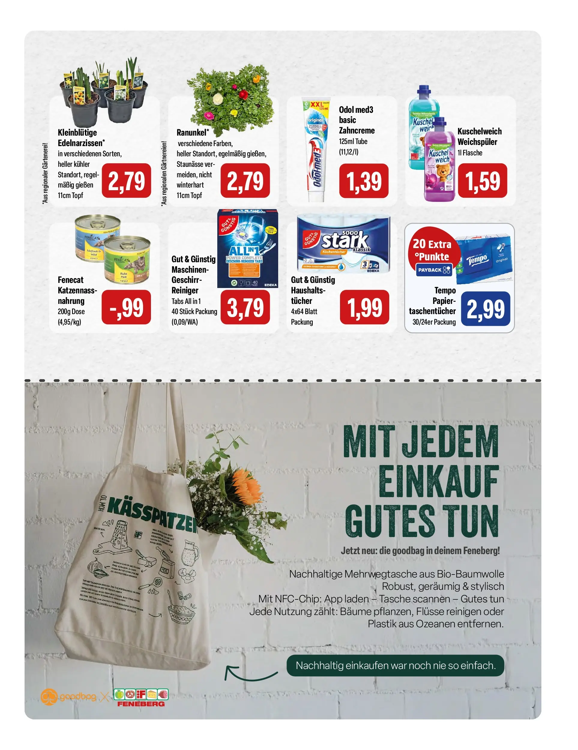 Feneberg Aktuelle Angebote (ab 12.03.2026) zum Blättern | Seite: 15 | Produkte: Tasche, Kuschelweich, Weichspüler, Tempo