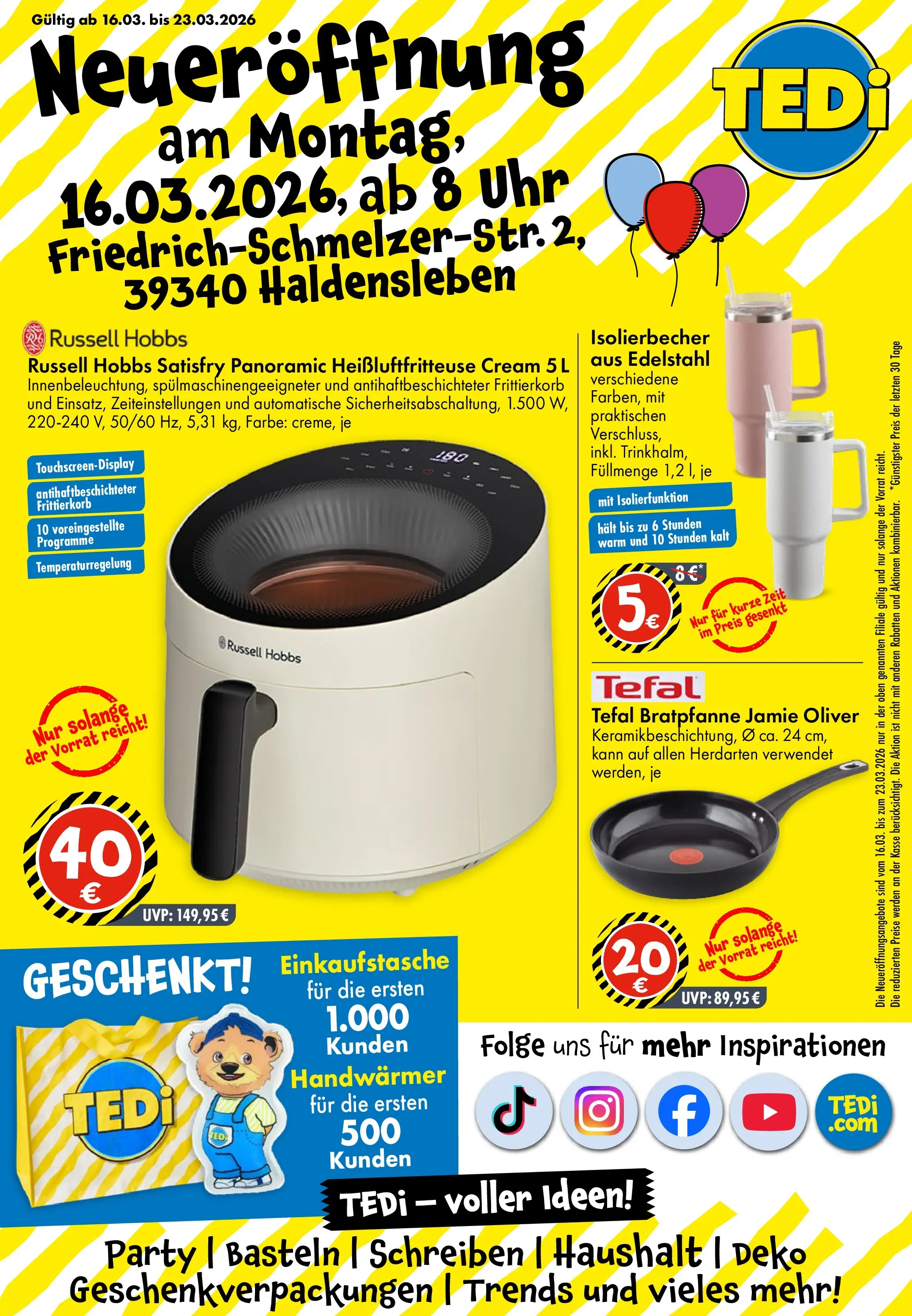 TEDi Neueröffnung Haldensleben (ab 16.03.2026) zum Blättern | Seite: 1 | Produkte: Heißluftfritteuse, Uhr