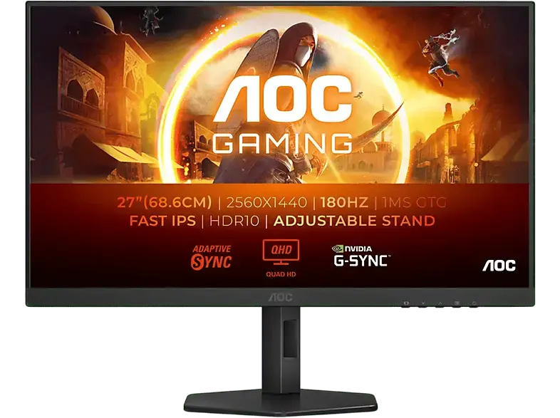 AOC Q27G4XF 27 Zoll Gaming Monitor, QHD, 0,5 ms Reaktionszeit, 300 cd/m&sup2;, 180 Hz, Schwarz