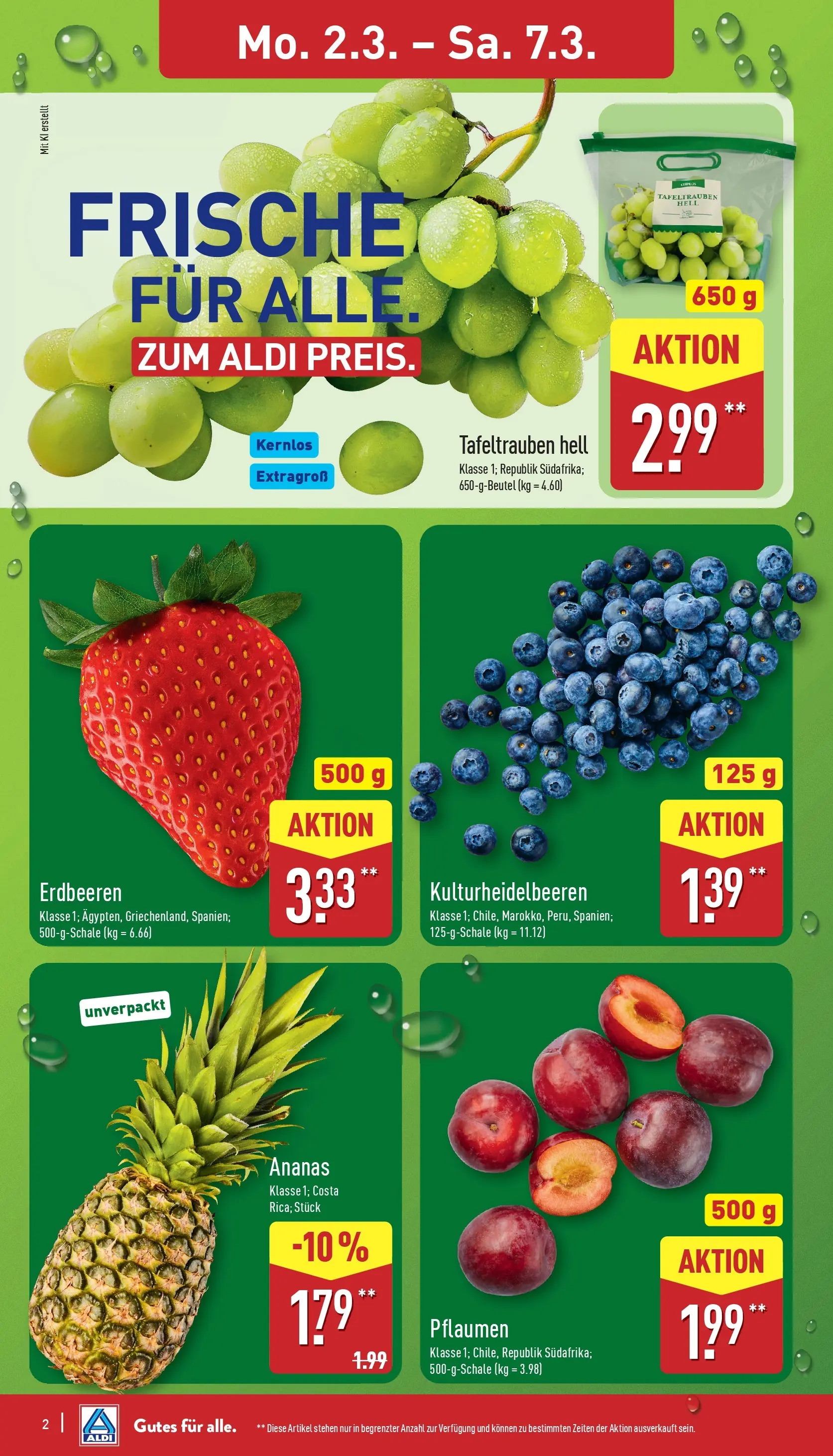 Aldi Wochenangebote (ab 02.03.2026) » Angebote Online | Seite: 2 | Produkte: Pflaumen, Ananas, Erdbeeren