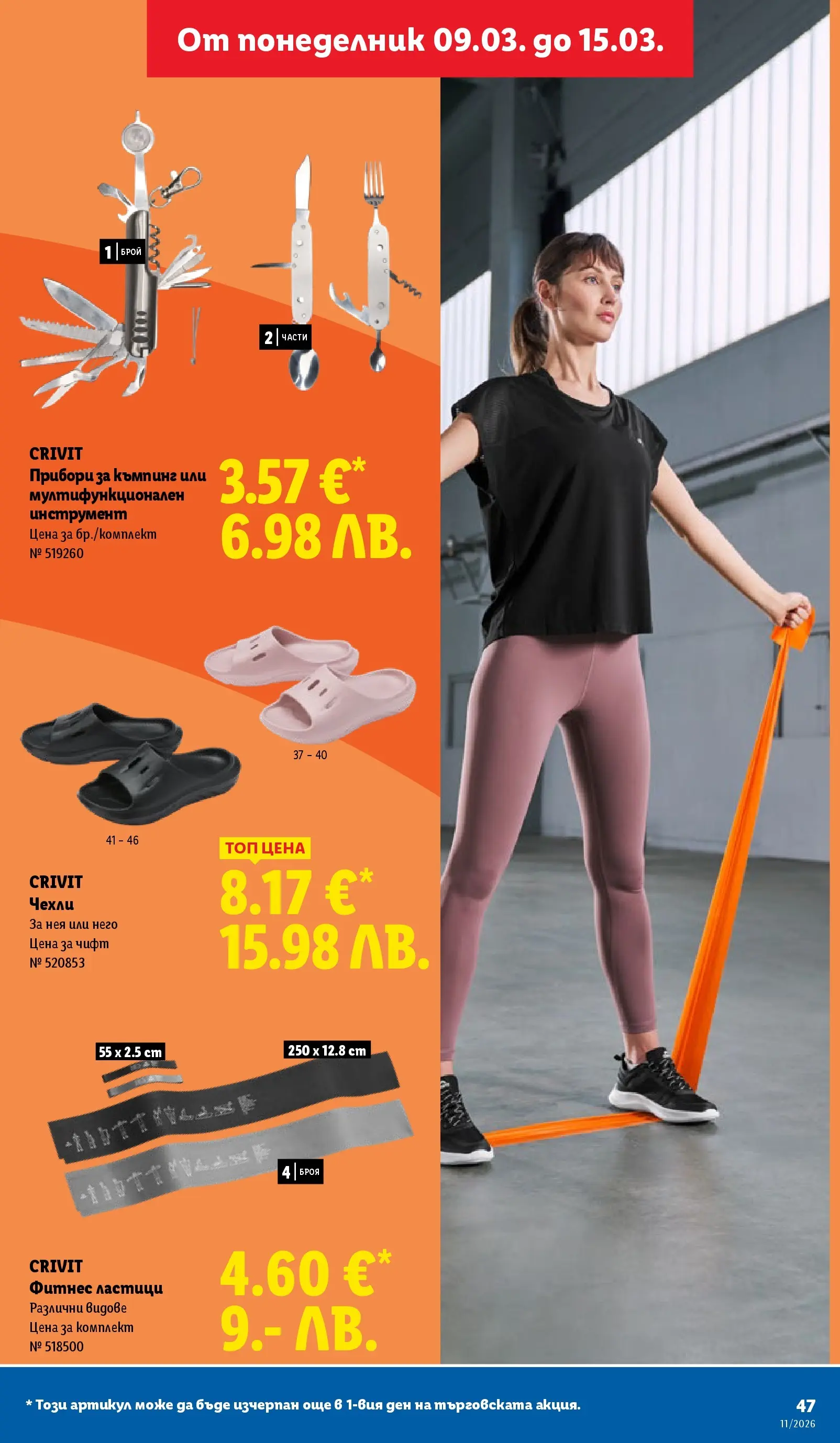 Лидл - Темпераментни предложения в ЛИДЛ с валидност до 15.03.2026 от 08.03.2026 | Страница: 47 | Продукти: Прибори, Фитнес, Чехли