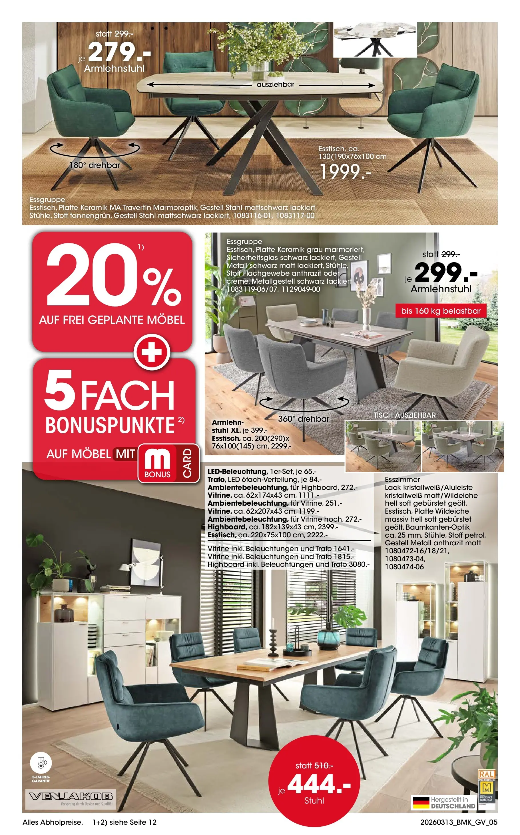 Möbel Martin März Highlights (ab 13.03.2026) zum Blättern | Seite: 5 | Produkte: HIghboard, Essgruppe, Tisch, Stuhl