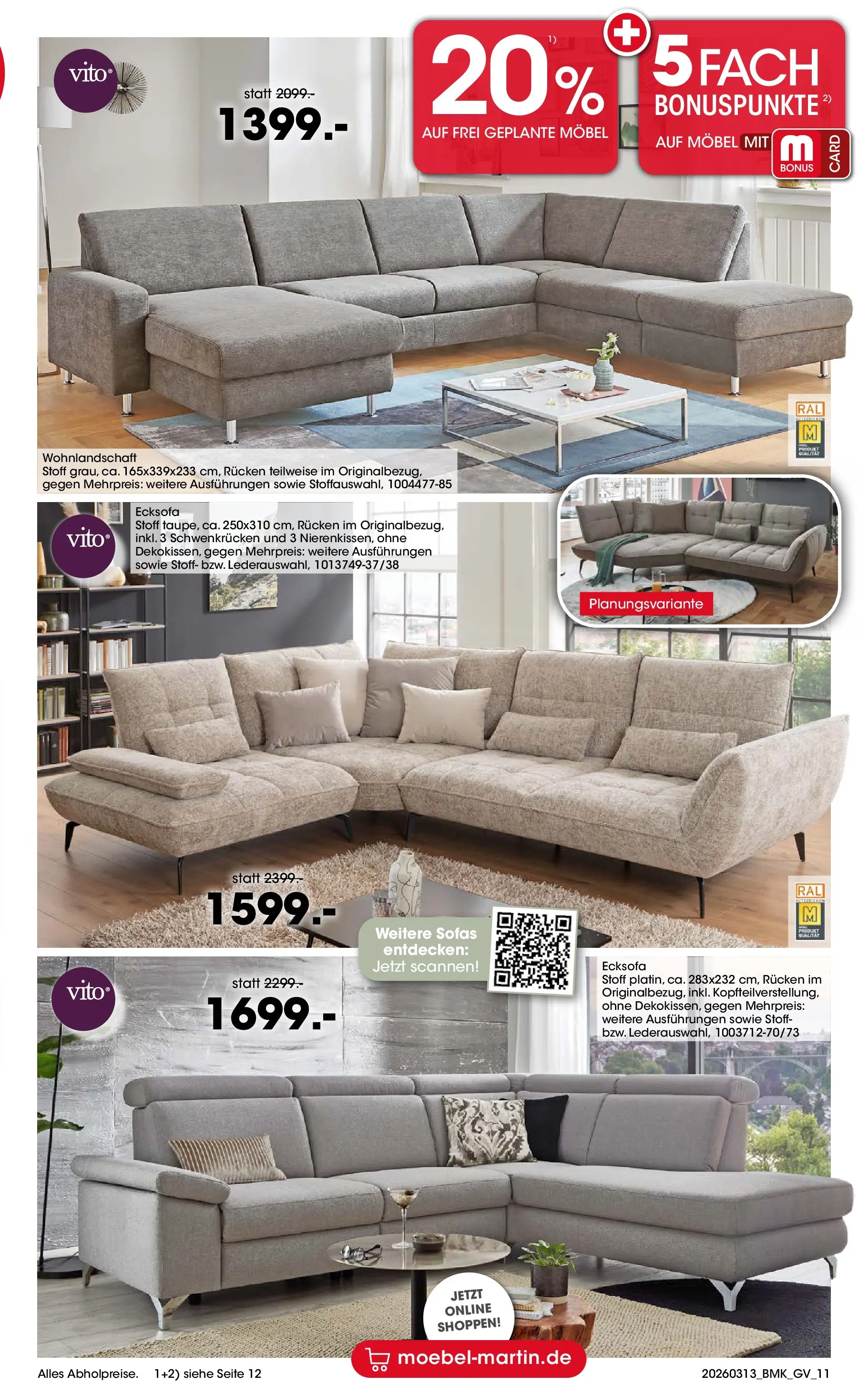 Möbel Martin März Highlights (ab 13.03.2026) zum Blättern | Seite: 11 | Produkte: Wohnlandschaft, Ecksofa