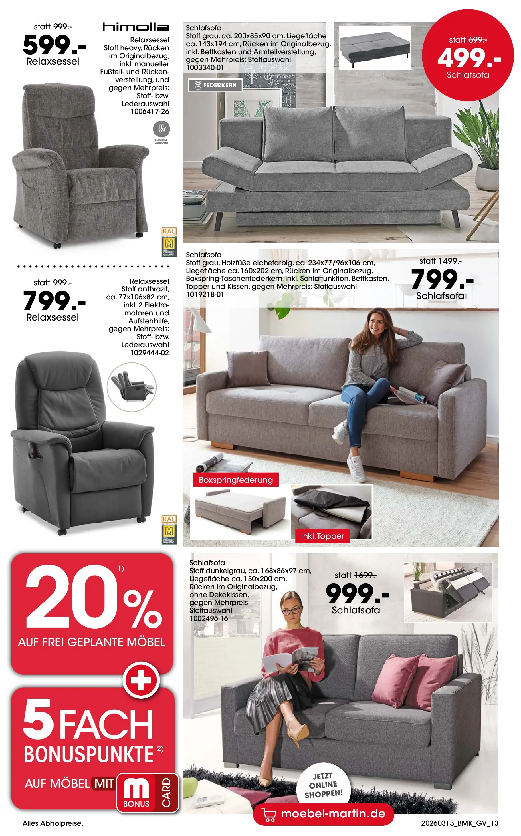 Möbel Martin März Highlights (ab 13.03.2026) zum Blättern | Seite: 13 | Produkte: Schlafsofa, Relaxsessel, Topper