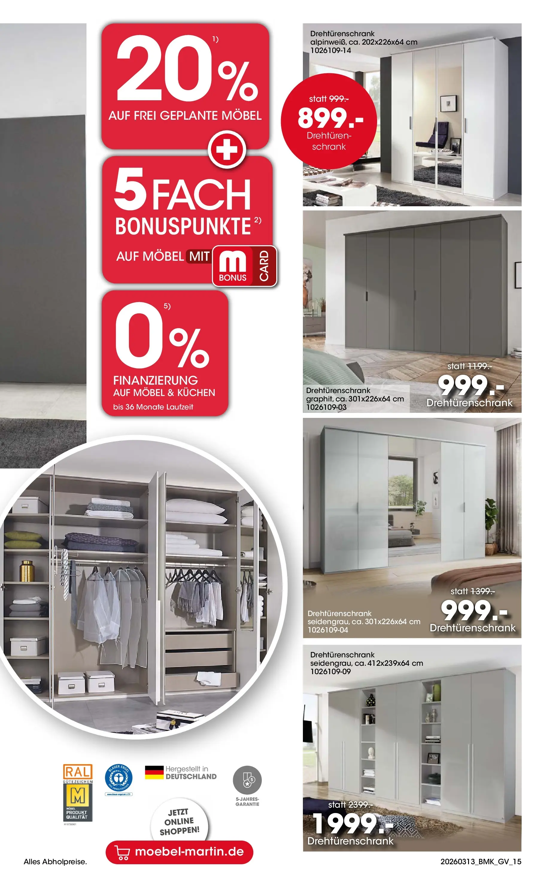 Möbel Martin März Highlights (ab 13.03.2026) zum Blättern | Seite: 15 | Produkte: Drehtürenschrank, Schrank, Kuchen