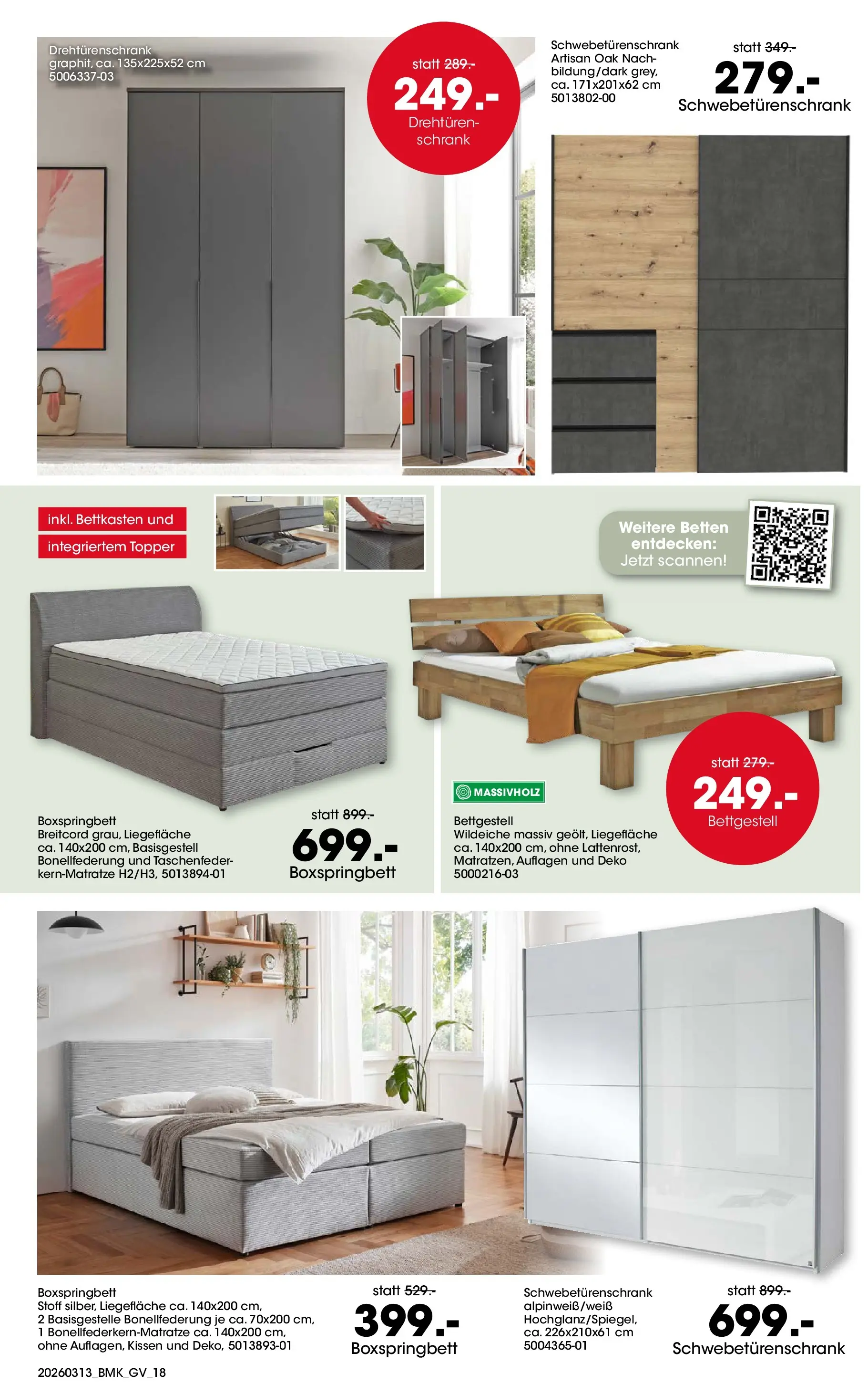 Möbel Martin März Highlights (ab 13.03.2026) zum Blättern | Seite: 18 | Produkte: Schwebetürenschrank, Boxspringbett, Topper, Schrank