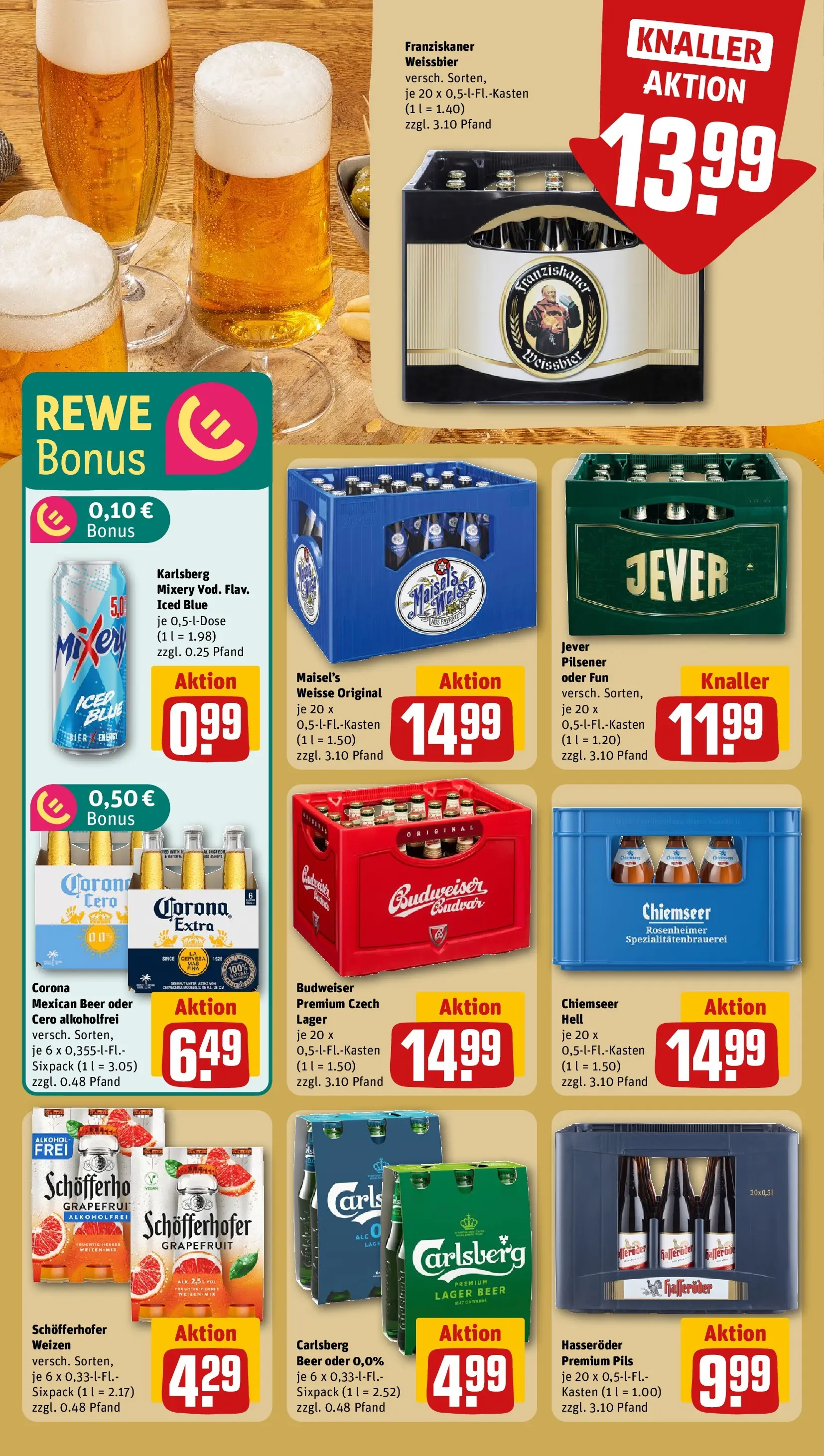 REWE Prospekt ab 09.03.2026 zum Blättern » Angebote | Seite: 15 | Produkte: Franziskaner, Carlsberg, Weißbier, Jever