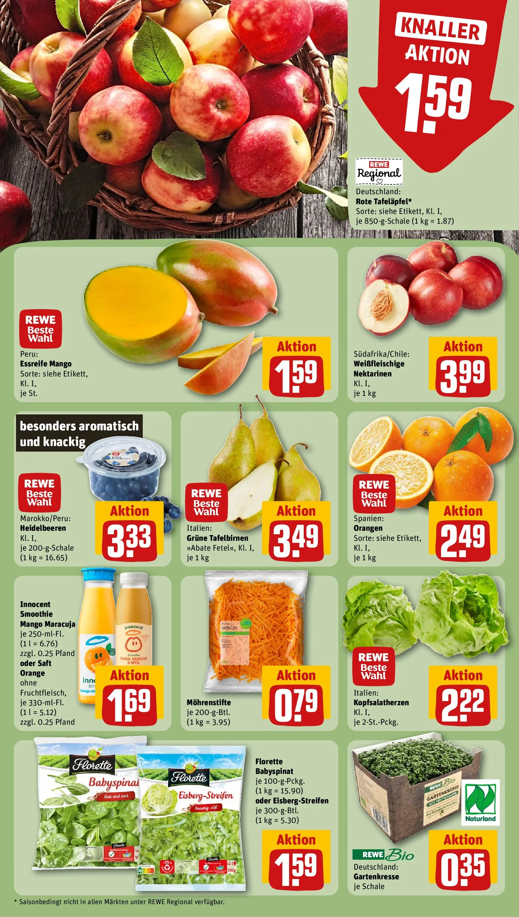 REWE Prospekt ab 09.03.2026 zum Blättern » Angebote | Seite: 10 | Produkte: Nektarinen, Heidelbeeren, Gemüse, Mango