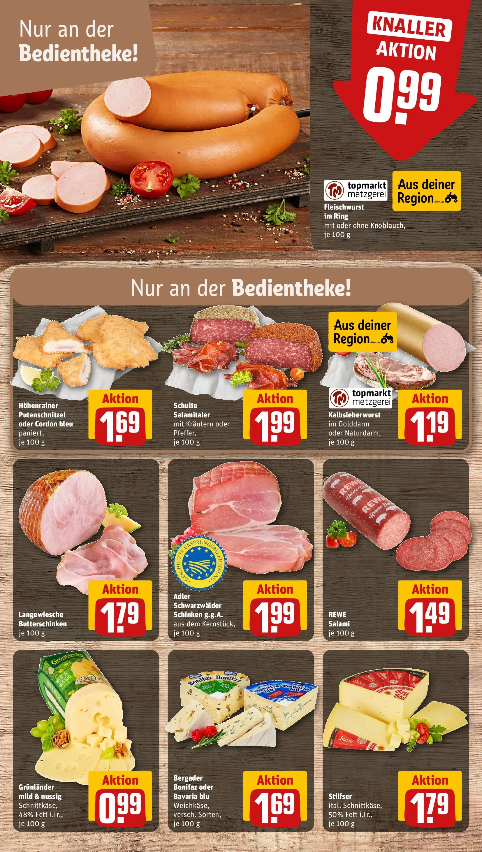 REWE Prospekt ab 09.03.2026 zum Blättern » Angebote | Seite: 9 | Produkte: Schnitzel, Grunlander, Knoblauch, Salami