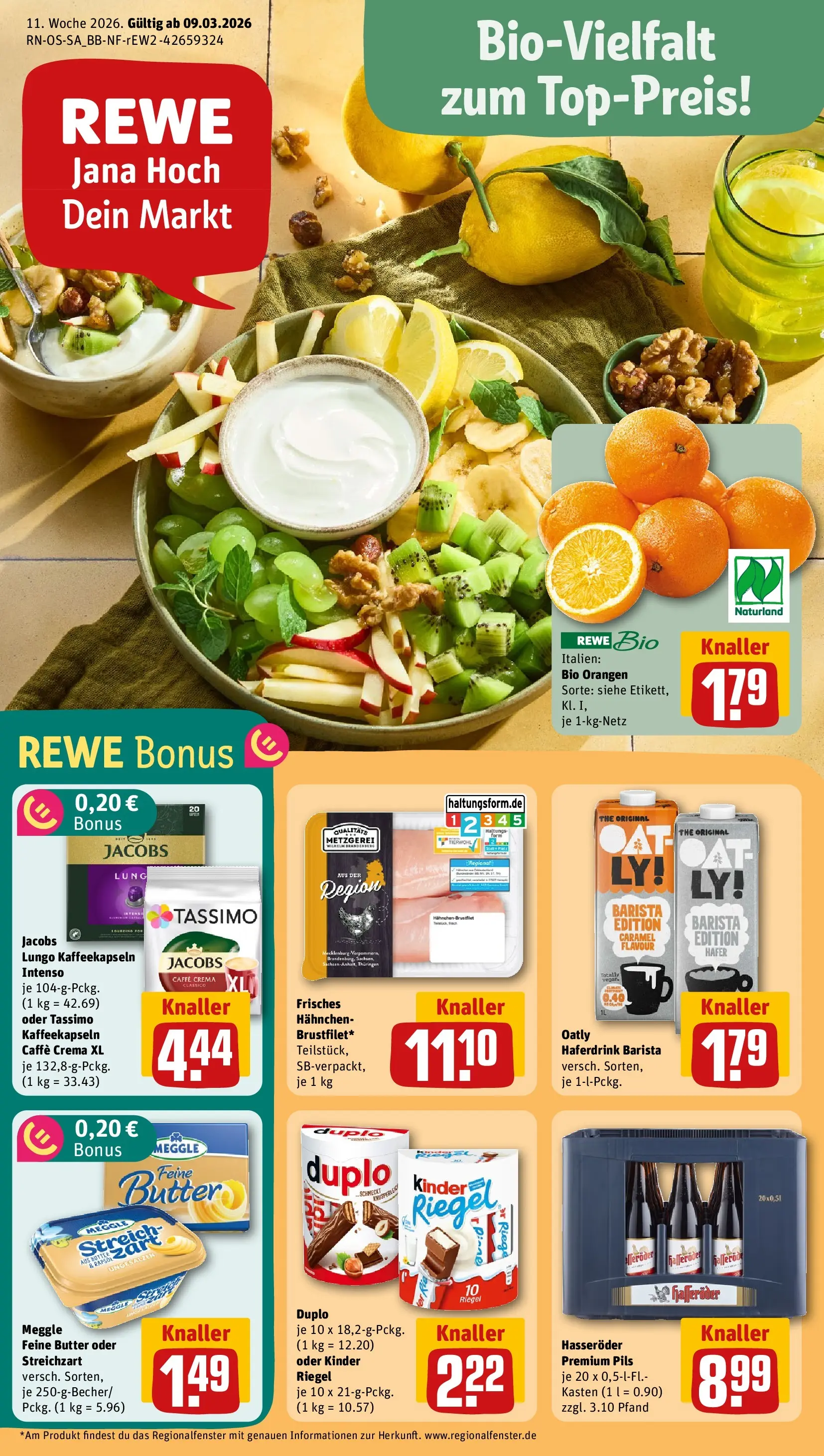 REWE Prospekt ab 09.03.2026 zum Blättern » Angebote | Seite: 1 | Produkte: Butter, Haferdrink, Oatly, Tassimo