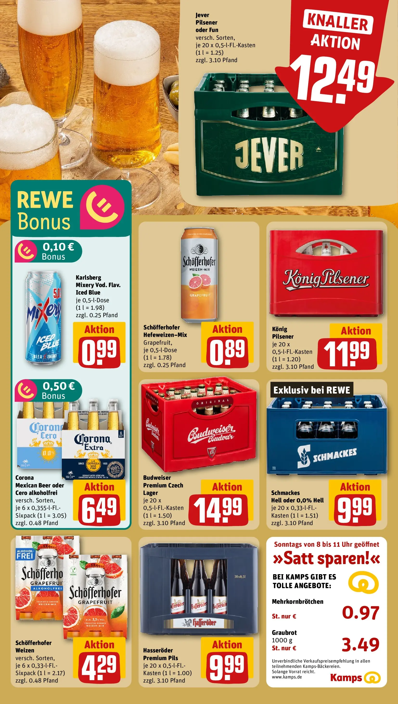 REWE Prospekt ab 09.03.2026 zum Blättern » Angebote | Seite: 15 | Produkte: Konig pilsener, Bier, Hasseröder, Uhr