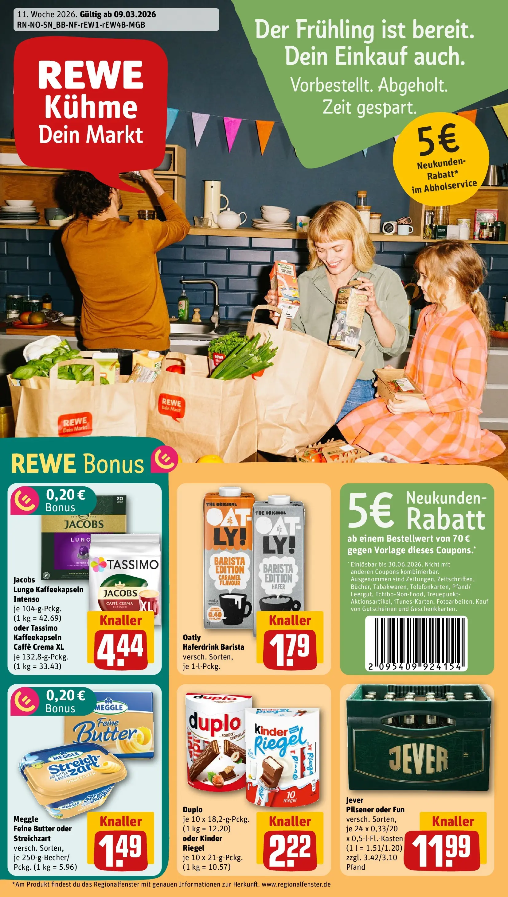 REWE Prospekt ab 09.03.2026 zum Blättern » Angebote | Seite: 1 | Produkte: Butter, Haferdrink, Jever, Tassimo