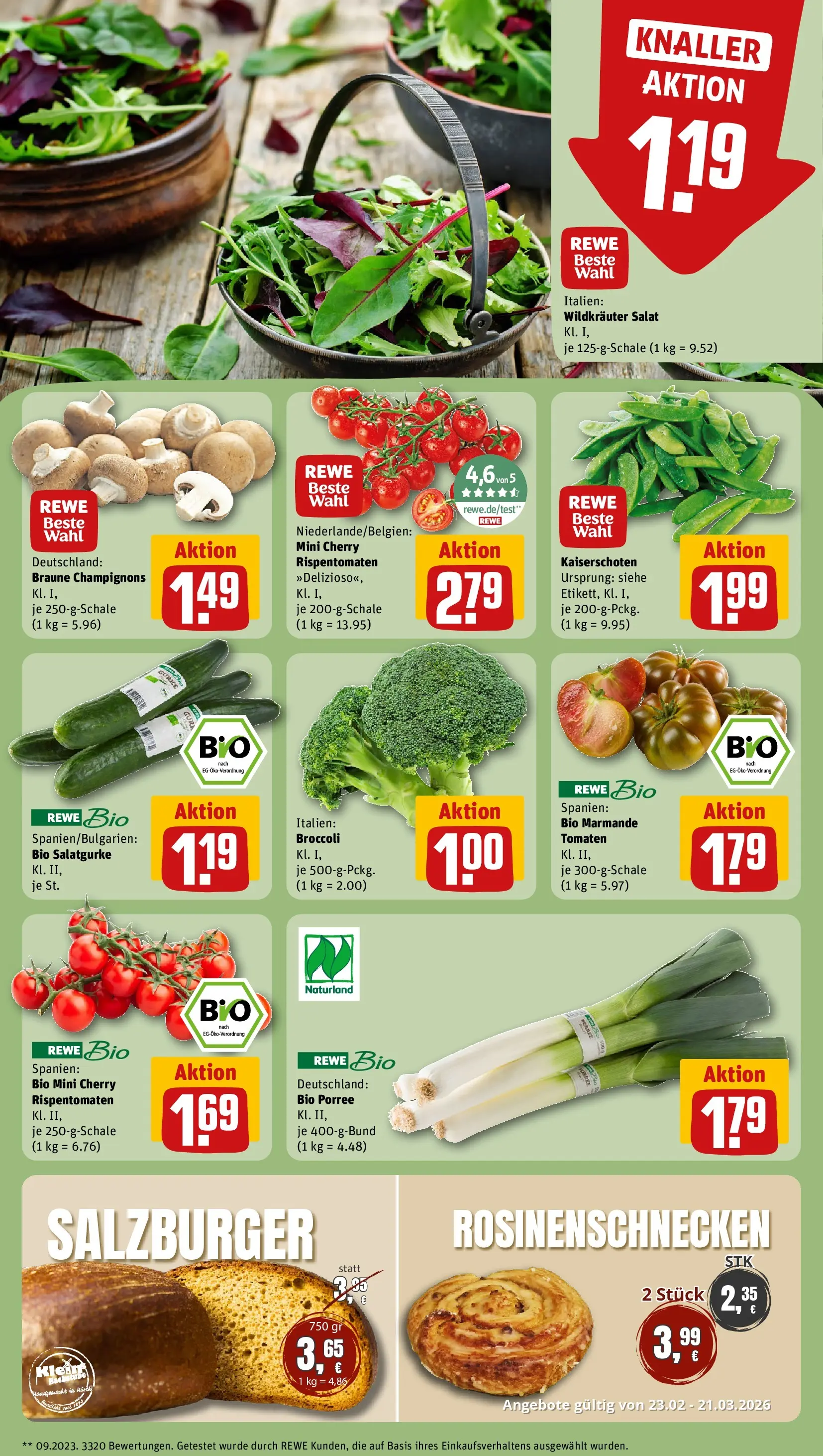 REWE Prospekt ab 09.03.2026 zum Blättern » Angebote | Seite: 7 | Produkte: Tomaten, Champignons, Salat