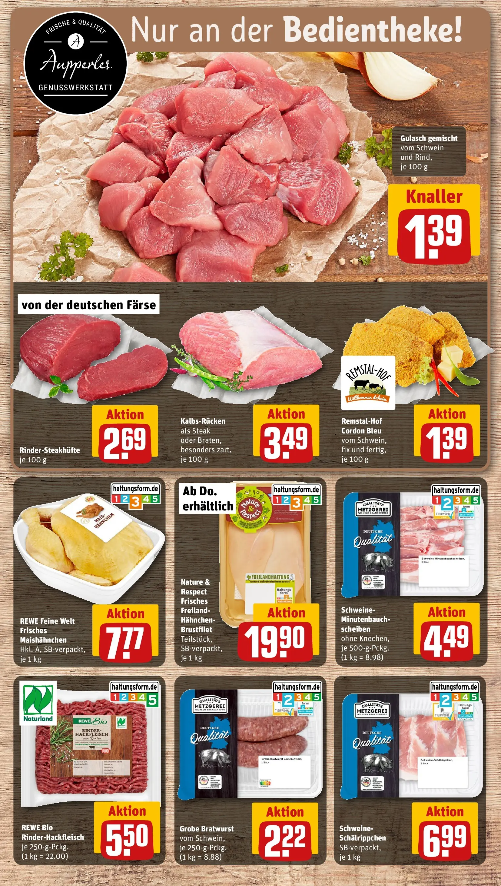 REWE Prospekt ab 09.03.2026 zum Blättern » Angebote | Seite: 8 | Produkte: Bratwurst, Gulasch, Steak, Hackfleisch
