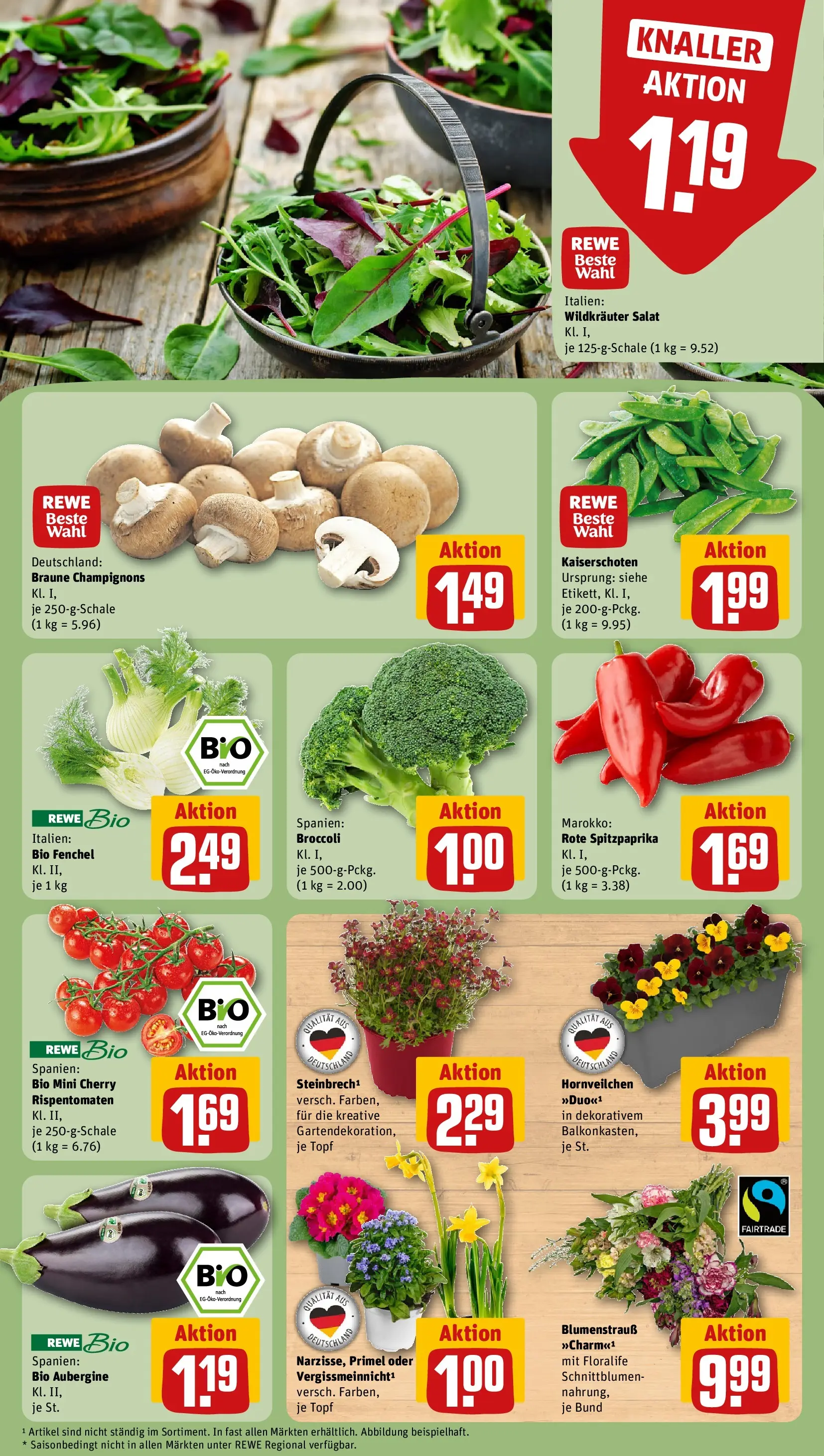 REWE Prospekt ab 09.03.2026 zum Blättern » Angebote | Seite: 5 | Produkte: Champignons, Aubergine, Salat