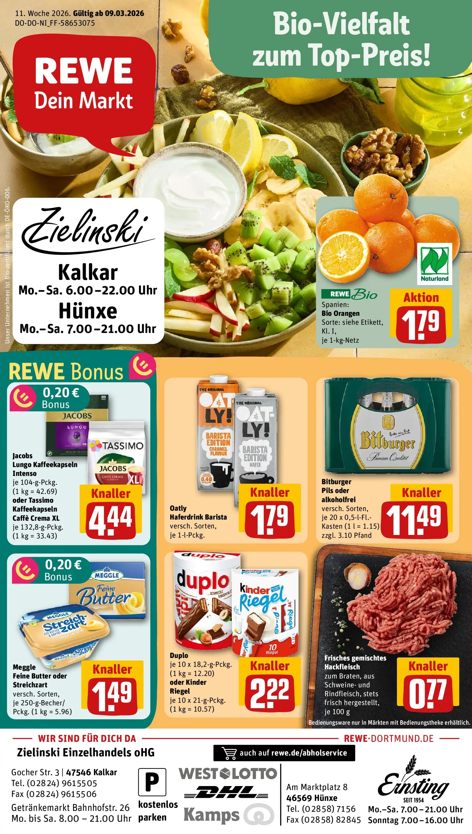 REWE Prospekt ab 09.03.2026 zum Blättern » Angebote | Seite: 1 | Produkte: Butter, Orangen, Haferdrink, Duplo riegel