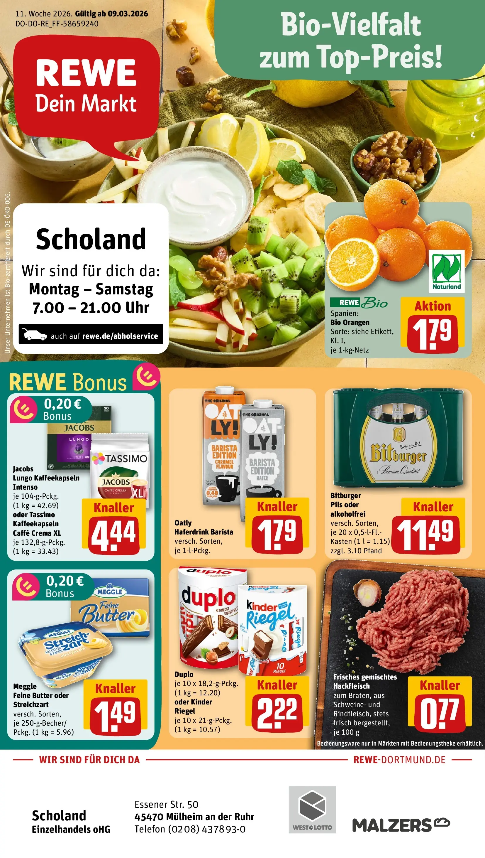 REWE Prospekt ab 09.03.2026 zum Blättern » Angebote | Seite: 1 | Produkte: Bitburger, Butter, Rapsöl, Pils