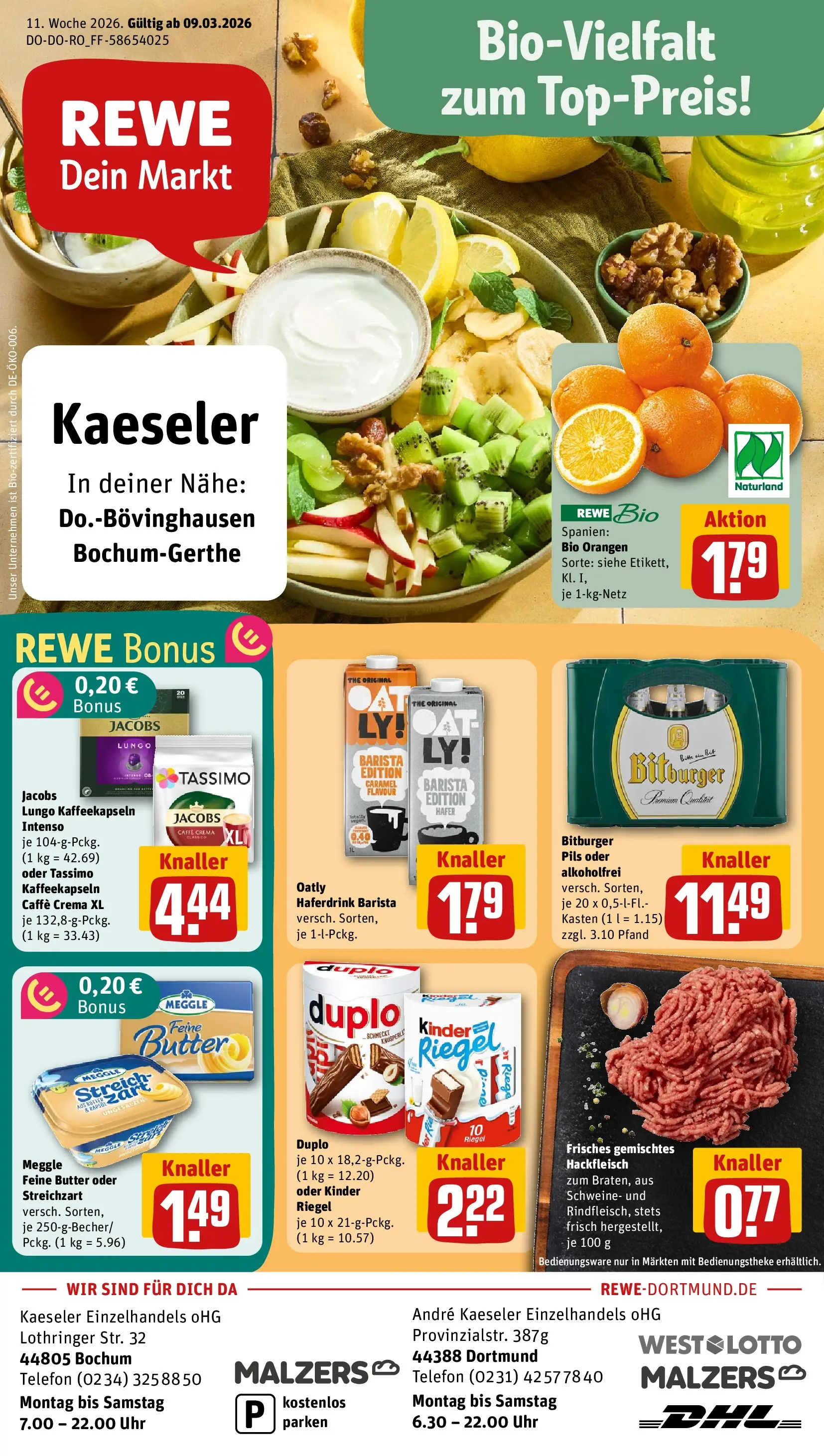 REWE Prospekt ab 09.03.2026 zum Blättern » Angebote | Seite: 1 | Produkte: Oatly, Tassimo, Telefon, Uhr