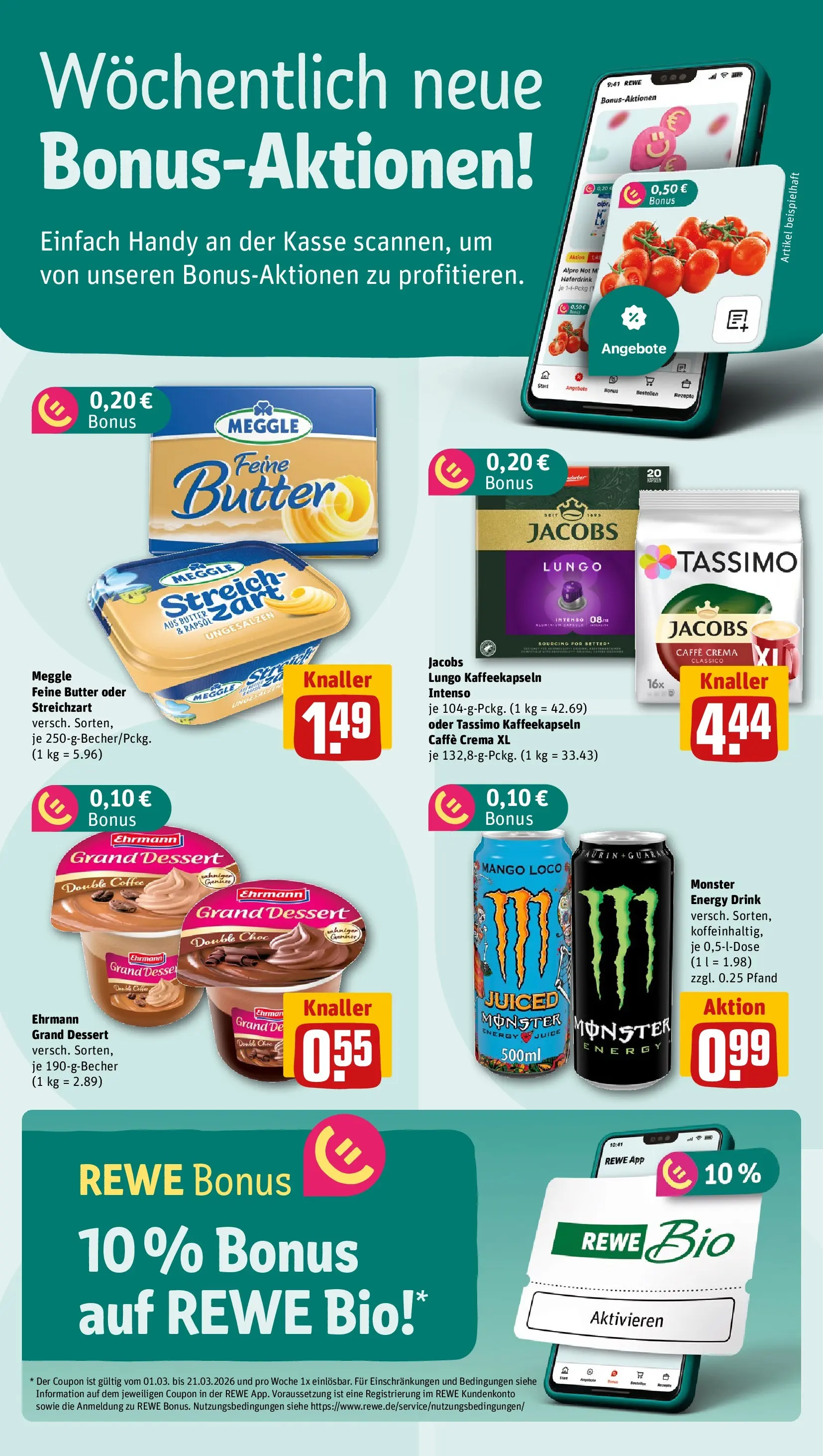 REWE Prospekt ab 09.03.2026 zum Blättern » Angebote | Seite: 2 | Produkte: Butter, Alpro, Mango, Tassimo