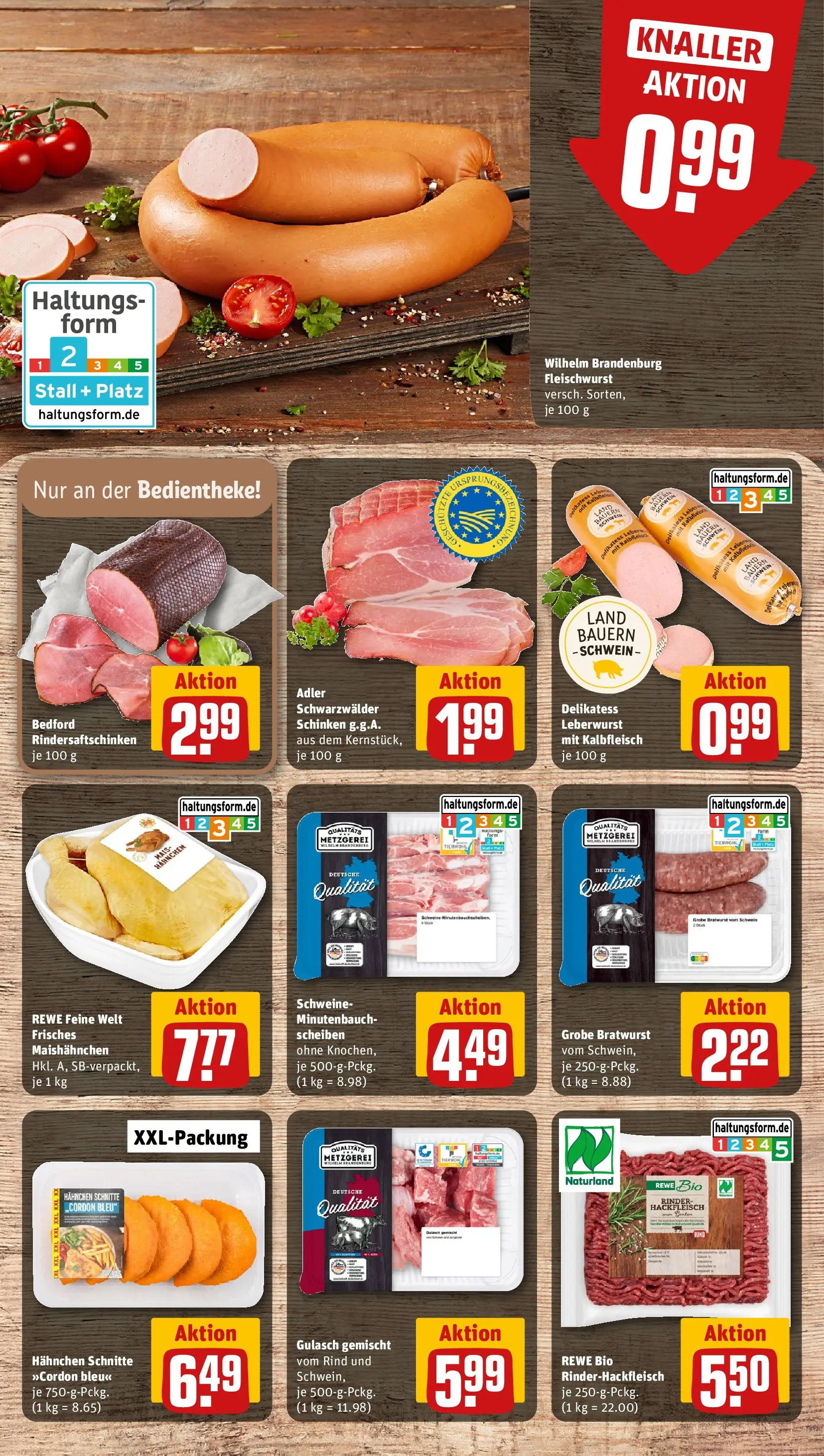 REWE Prospekt ab 09.03.2026 zum Blättern » Angebote | Seite: 8 | Produkte: Hahnchen, Bratwurst, Gulasch, Schinken