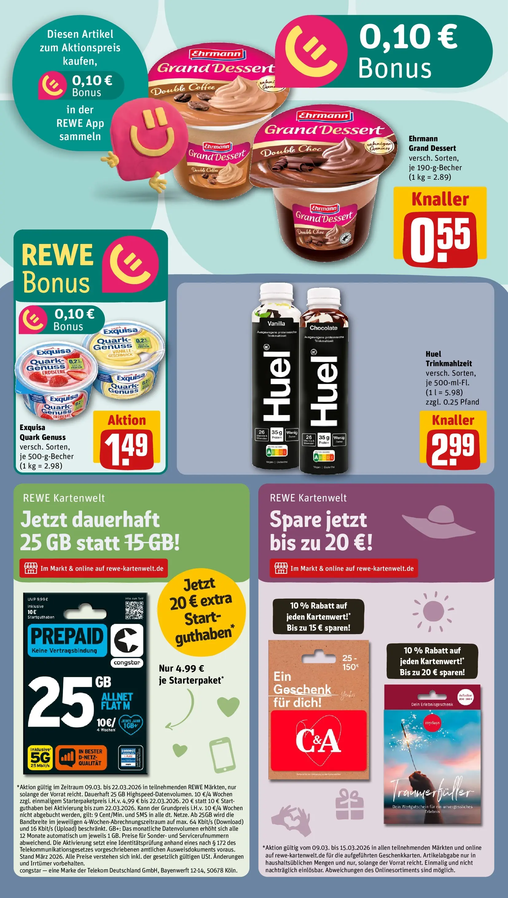 REWE Prospekt ab 09.03.2026 zum Blättern » Angebote | Seite: 10 | Produkte: Quark, Ehrmann grand dessert, Exquisa