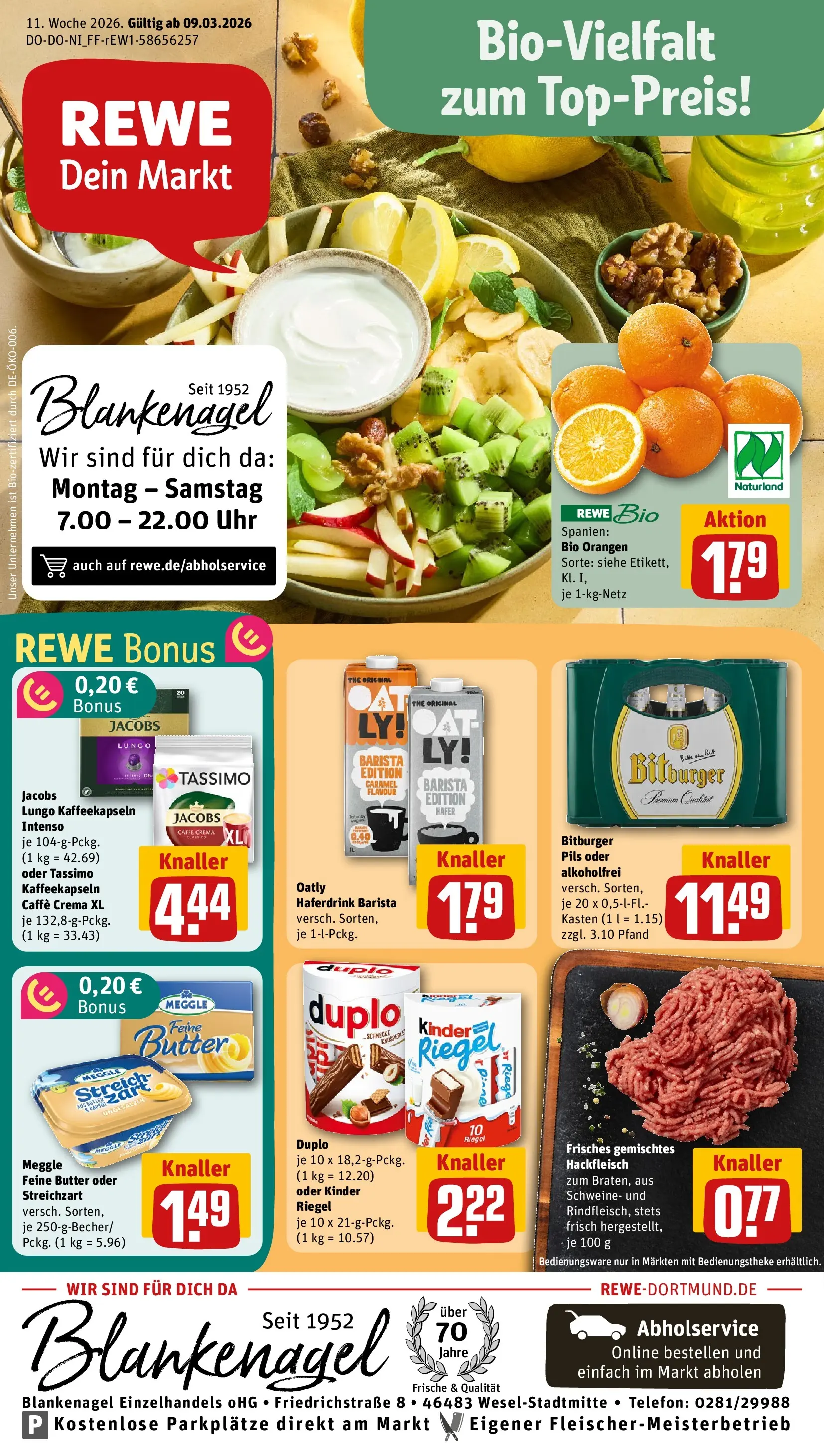 REWE Prospekt ab 09.03.2026 zum Blättern » Angebote | Seite: 1 | Produkte: Rapsöl, Kinder riegel, Duplo riegel, Uhr