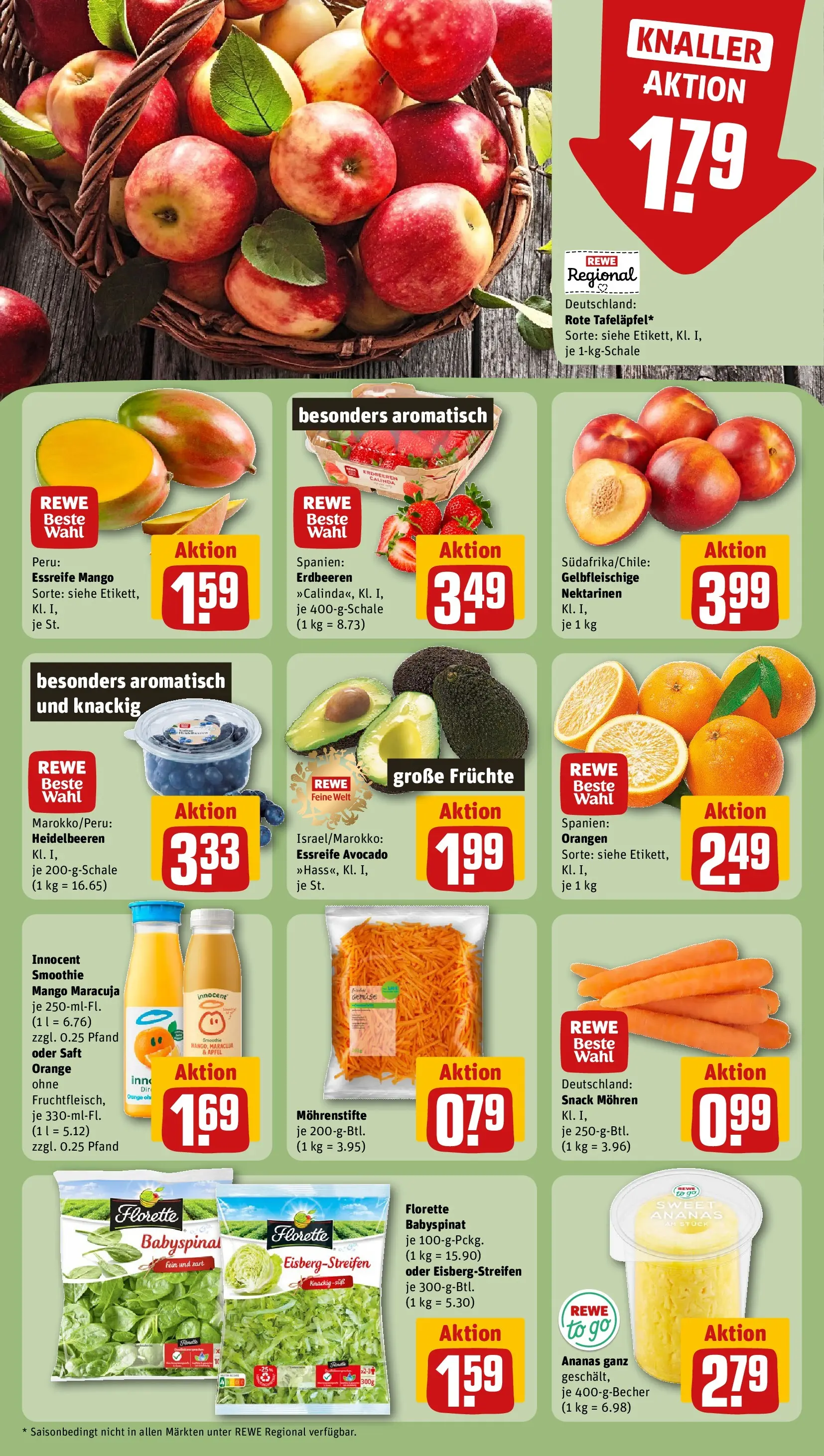 REWE Prospekt ab 09.03.2026 zum Blättern » Angebote | Seite: 6 | Produkte: Äpfel, Mango, Saft, Erdbeeren