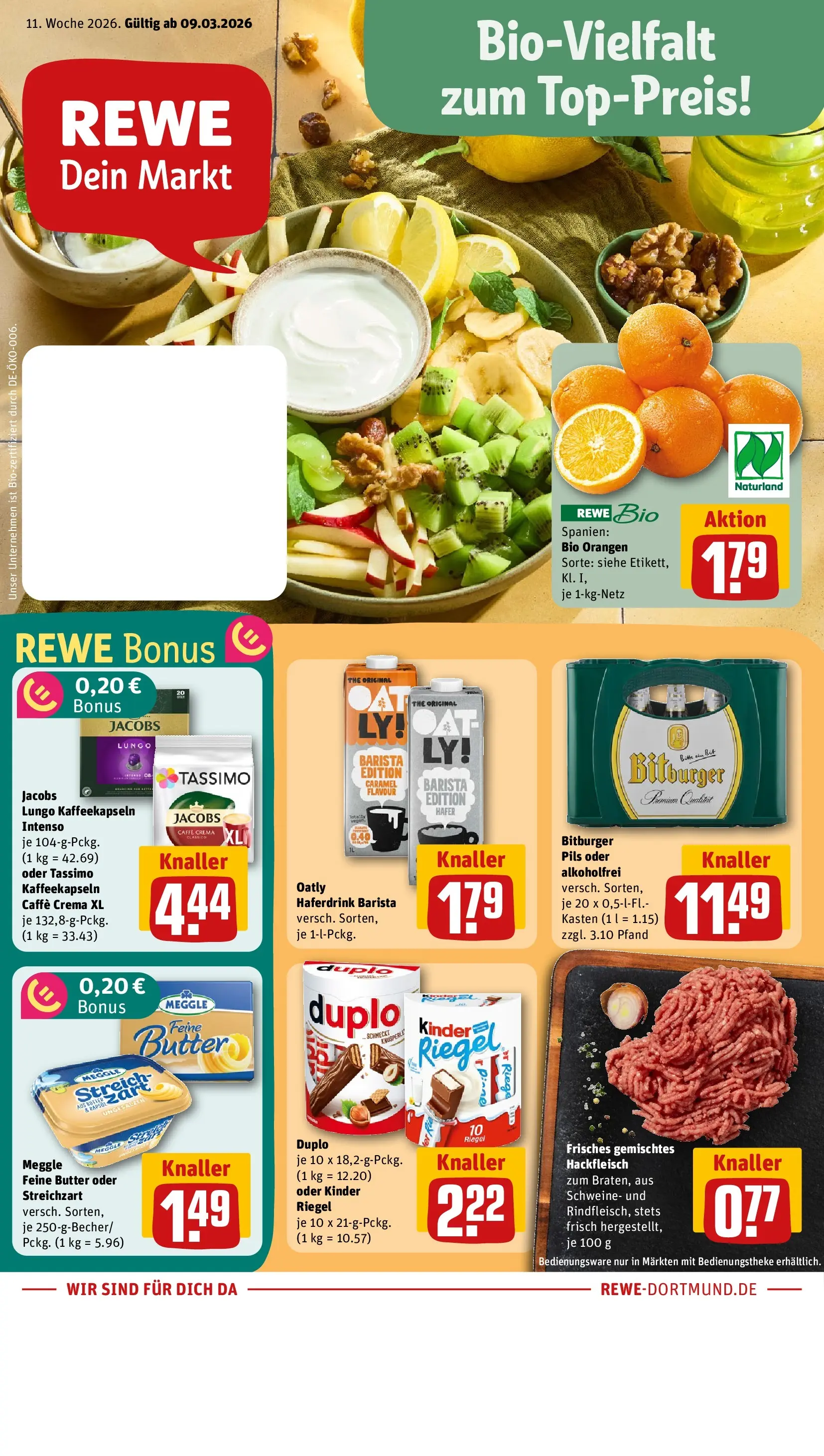 REWE Prospekt ab 09.03.2026 zum Blättern » Angebote | Seite: 2 | Produkte: Butter, Rapsöl, Orangen, Hackfleisch