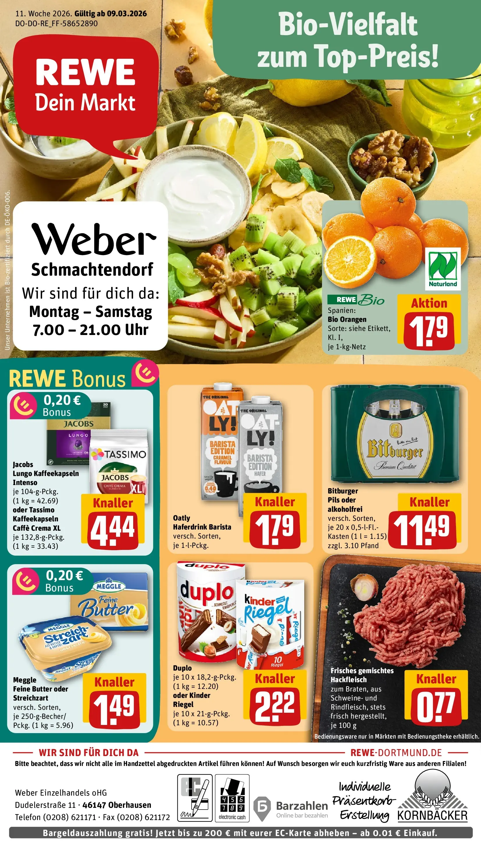 REWE Prospekt ab 09.03.2026 zum Blättern » Angebote | Seite: 1 | Produkte: Tassimo, Telefon, Uhr, Hackfleisch