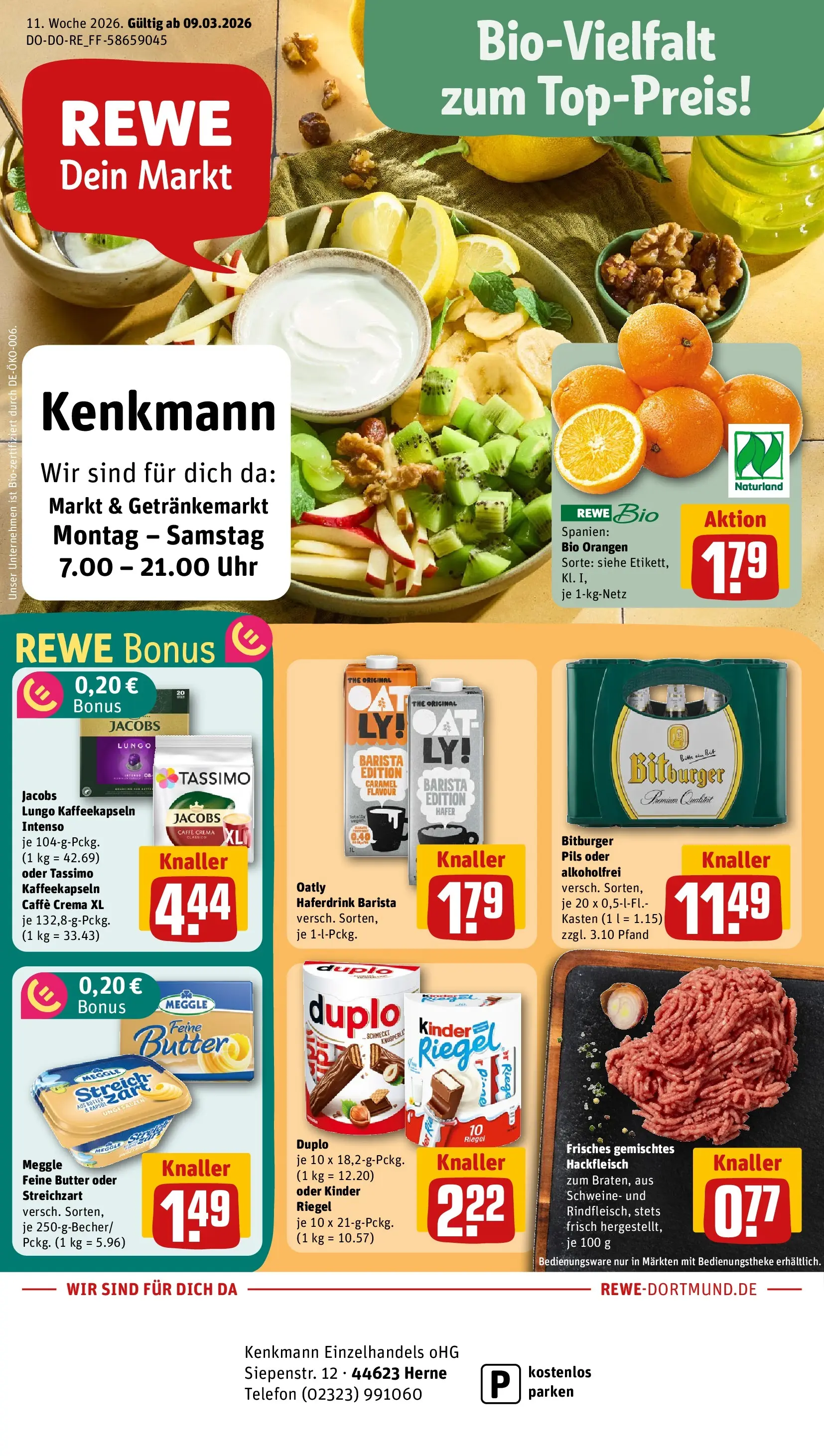 REWE Prospekt ab 09.03.2026 zum Blättern » Angebote | Seite: 1 | Produkte: Pils, Tassimo, Meggle butter, Telefon