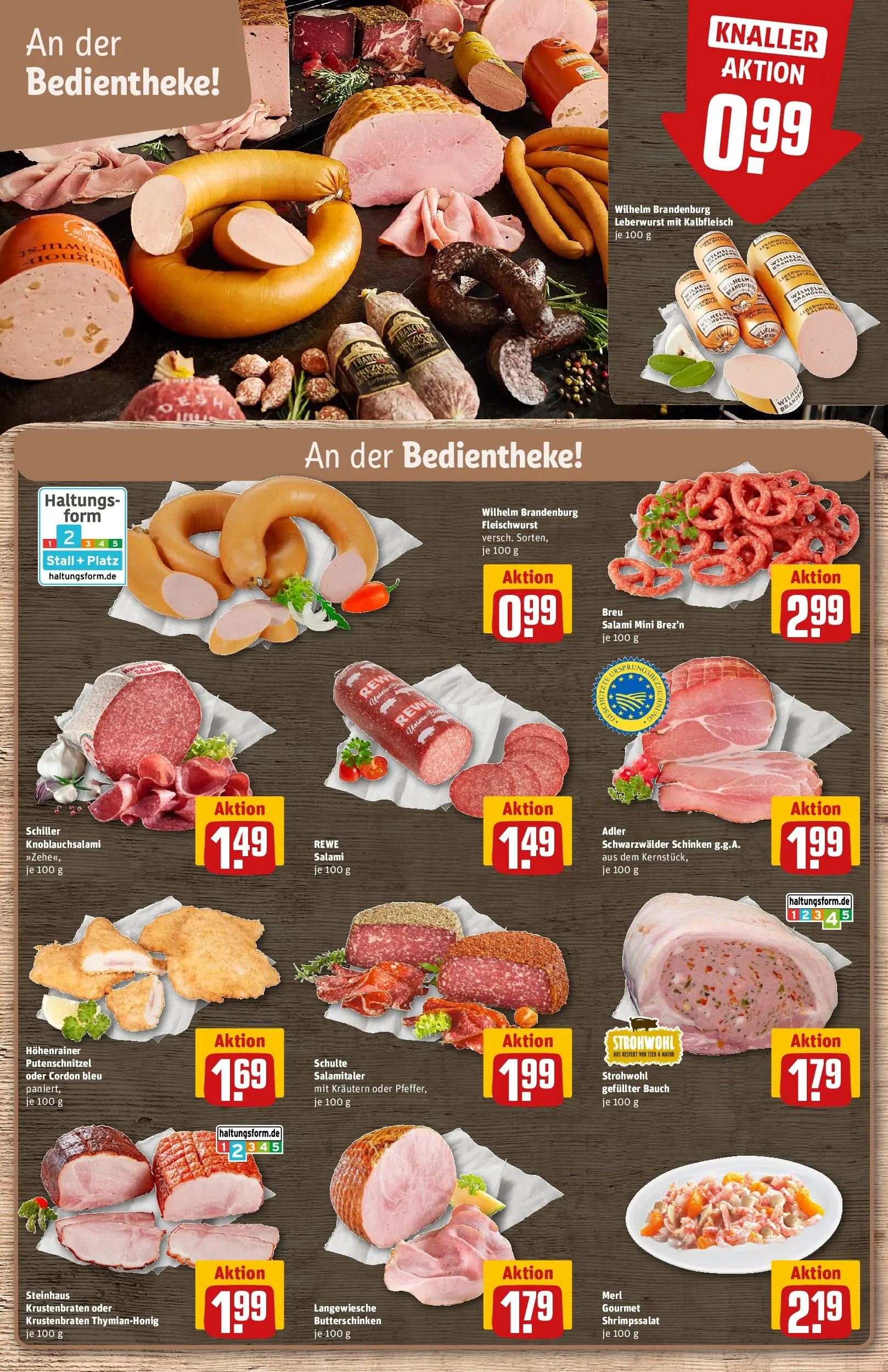 REWE Prospekt ab 09.03.2026 zum Blättern » Angebote | Seite: 10 | Produkte: Krustenbraten, Putenschnitzel, Salami, Schinken