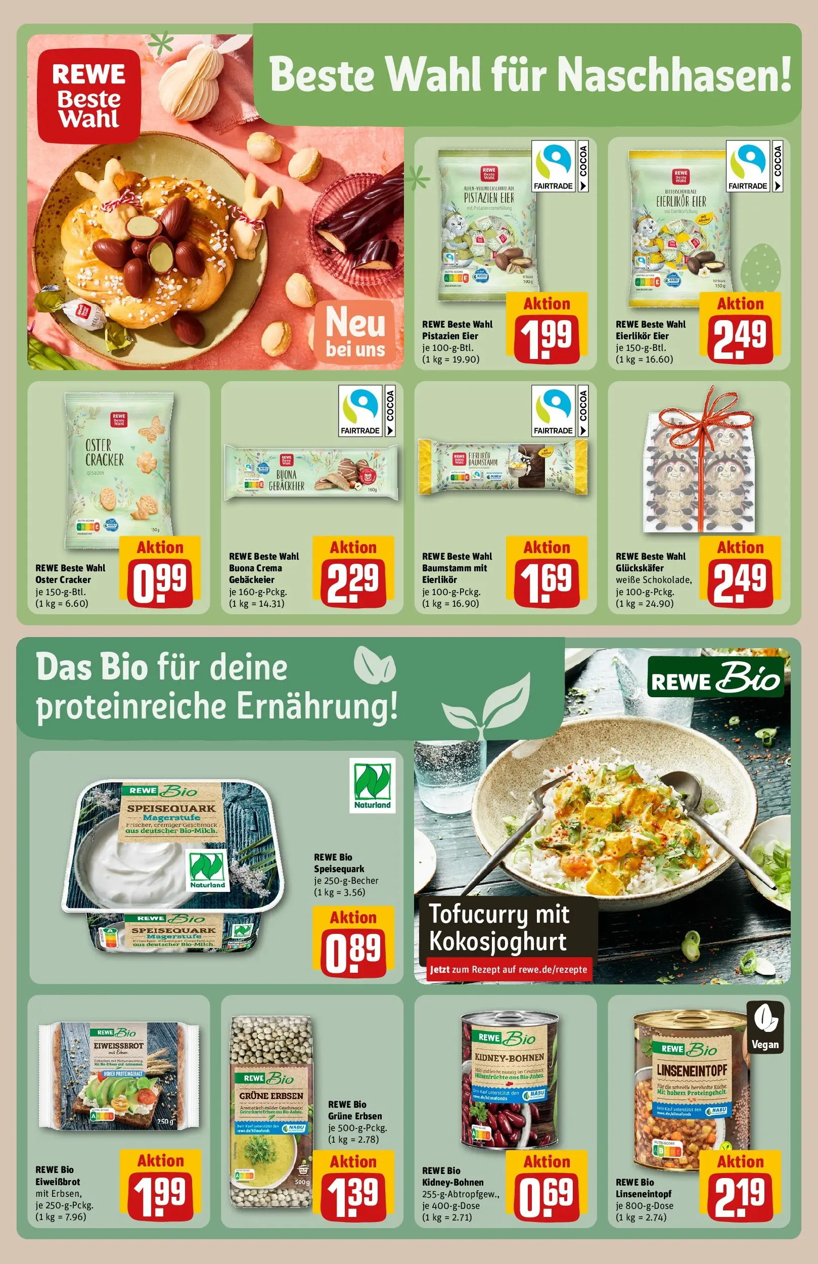 REWE Prospekt ab 09.03.2026 zum Blättern » Angebote | Seite: 19 | Produkte: Quark, Eier, Speisequark, Erbsen