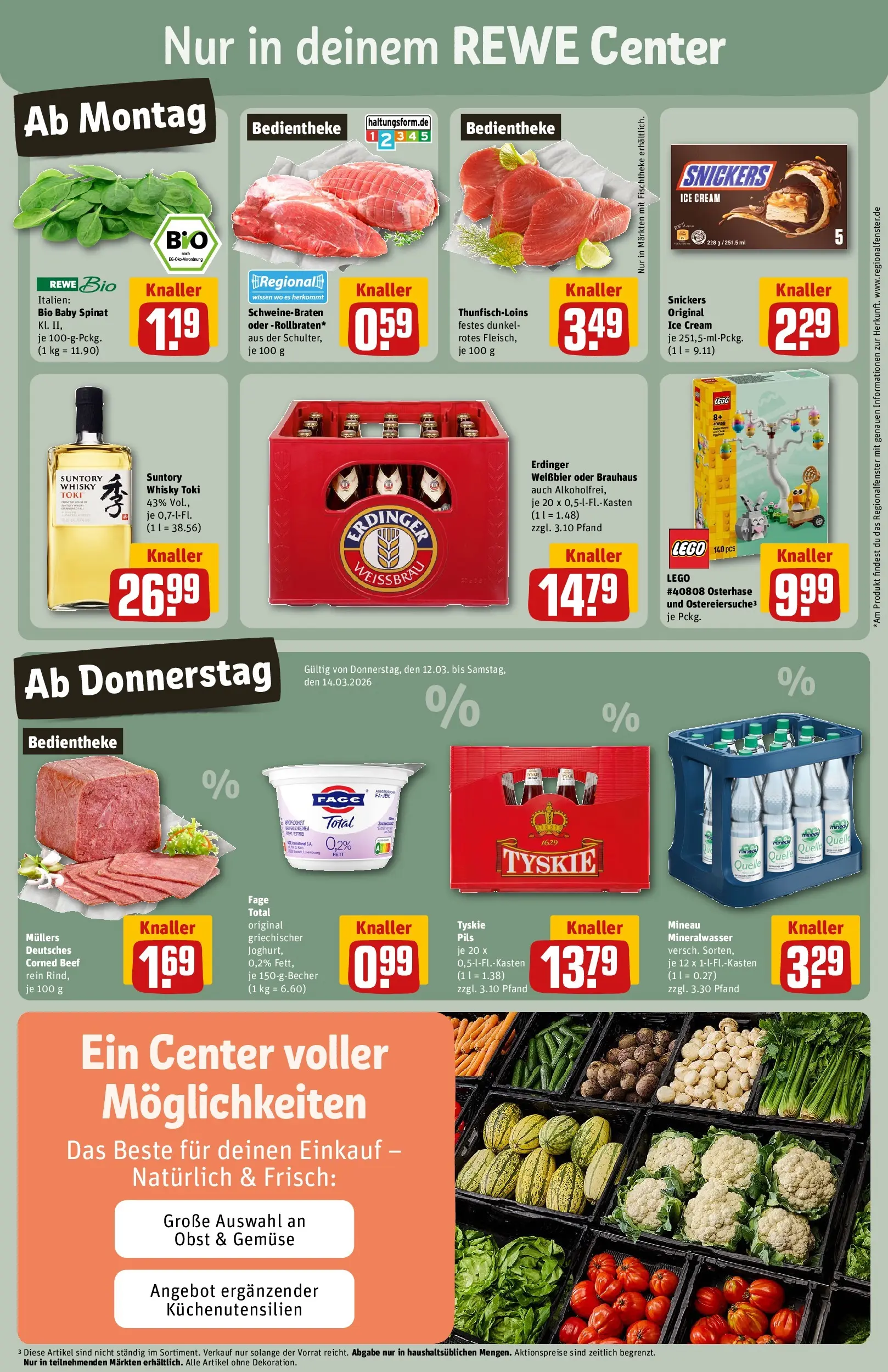 REWE Prospekt ab 09.03.2026 zum Blättern » Angebote | Seite: 3 | Produkte: Erdinger, Weißbier, Mineralwasser, Gemüse
