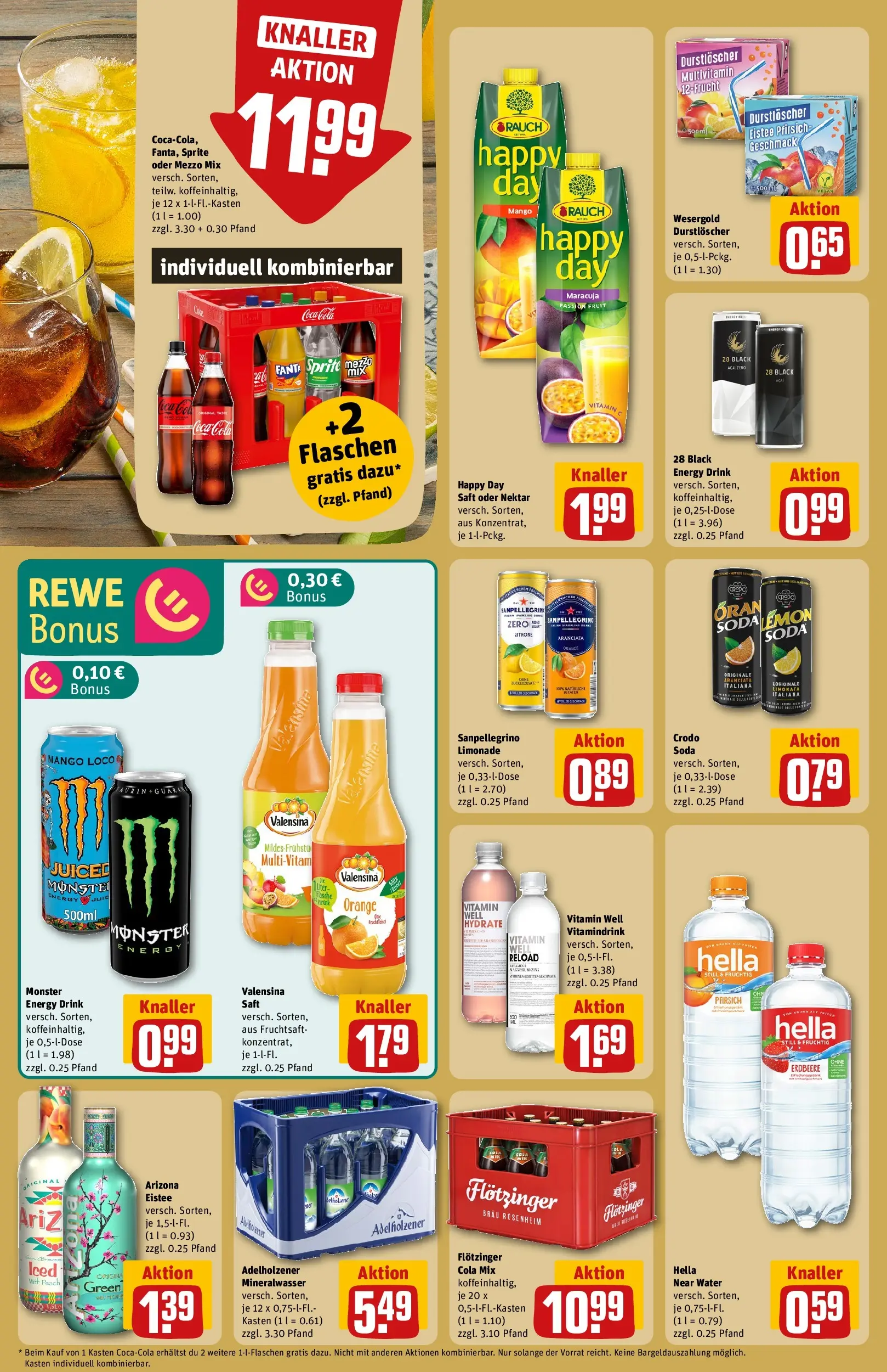 REWE Prospekt ab 09.03.2026 zum Blättern » Angebote | Seite: 16 | Produkte: Durstloscher, Cola, Energy, Fruchtsaft