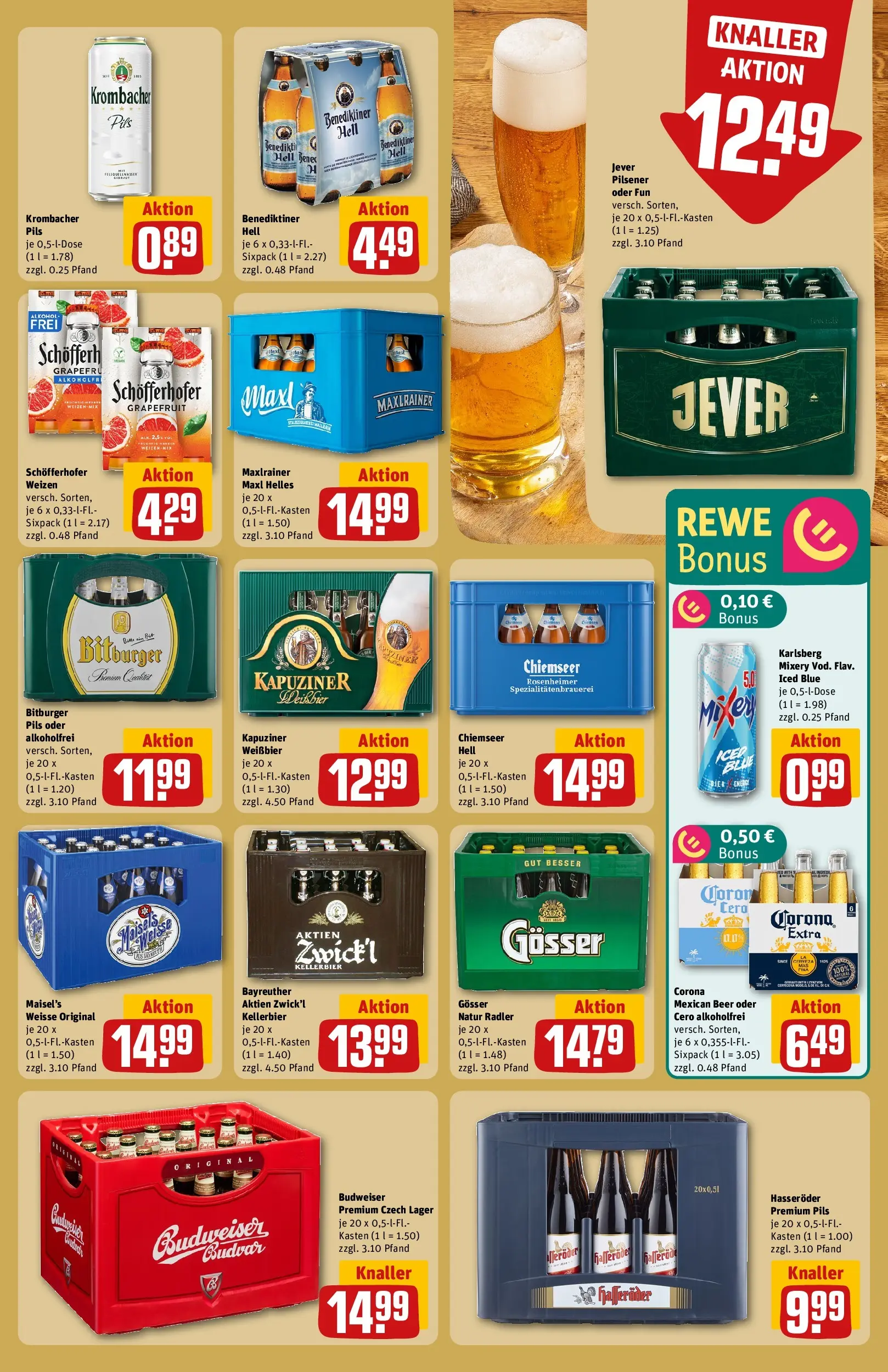REWE Prospekt ab 09.03.2026 zum Blättern » Angebote | Seite: 17 | Produkte: Benediktiner hell, Grapefruit, Krombacher, Budweiser
