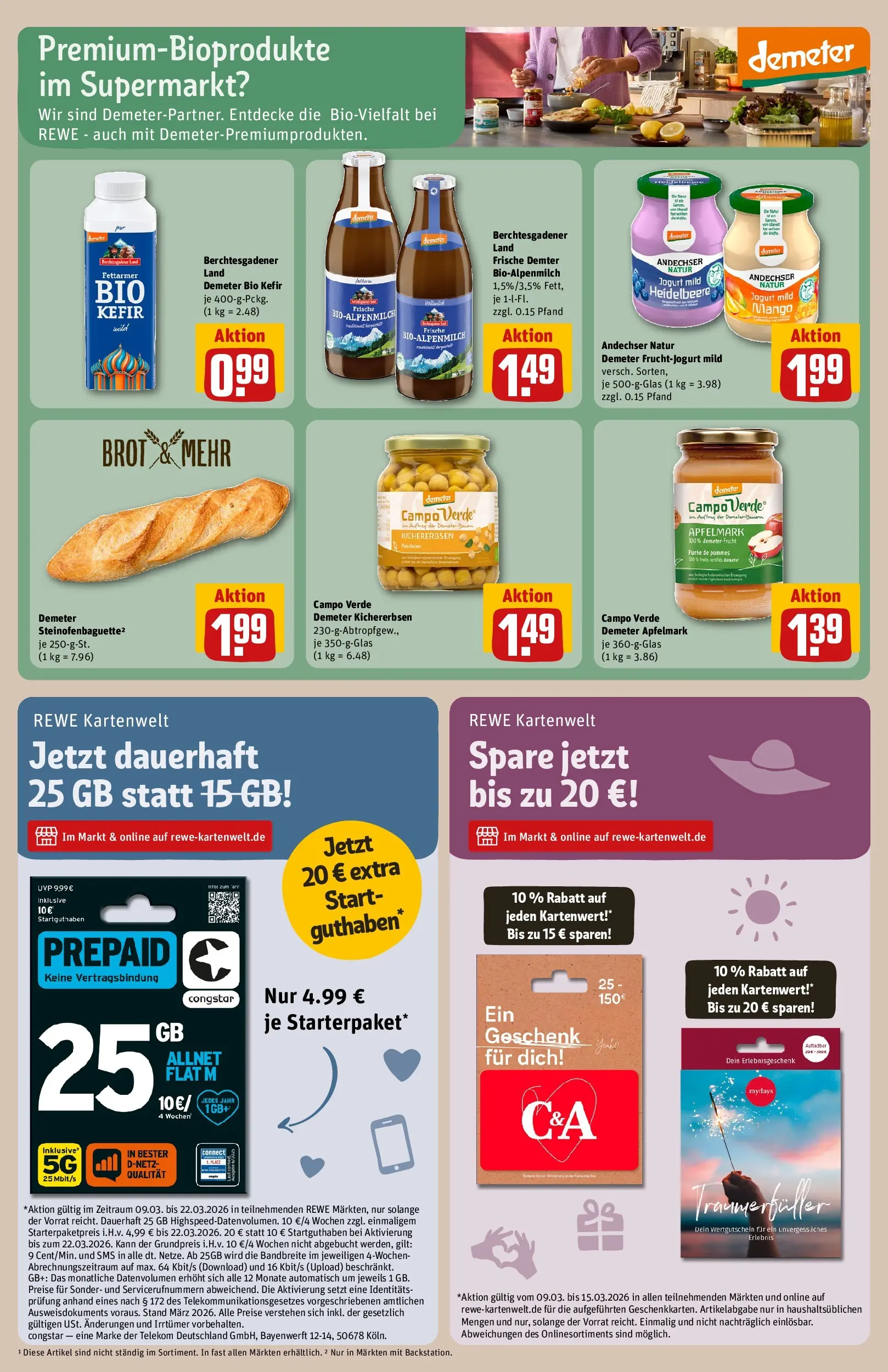 REWE Prospekt ab 09.03.2026 zum Blättern » Angebote | Seite: 23 | Produkte: Kefir, Baguette, Apple, Mango
