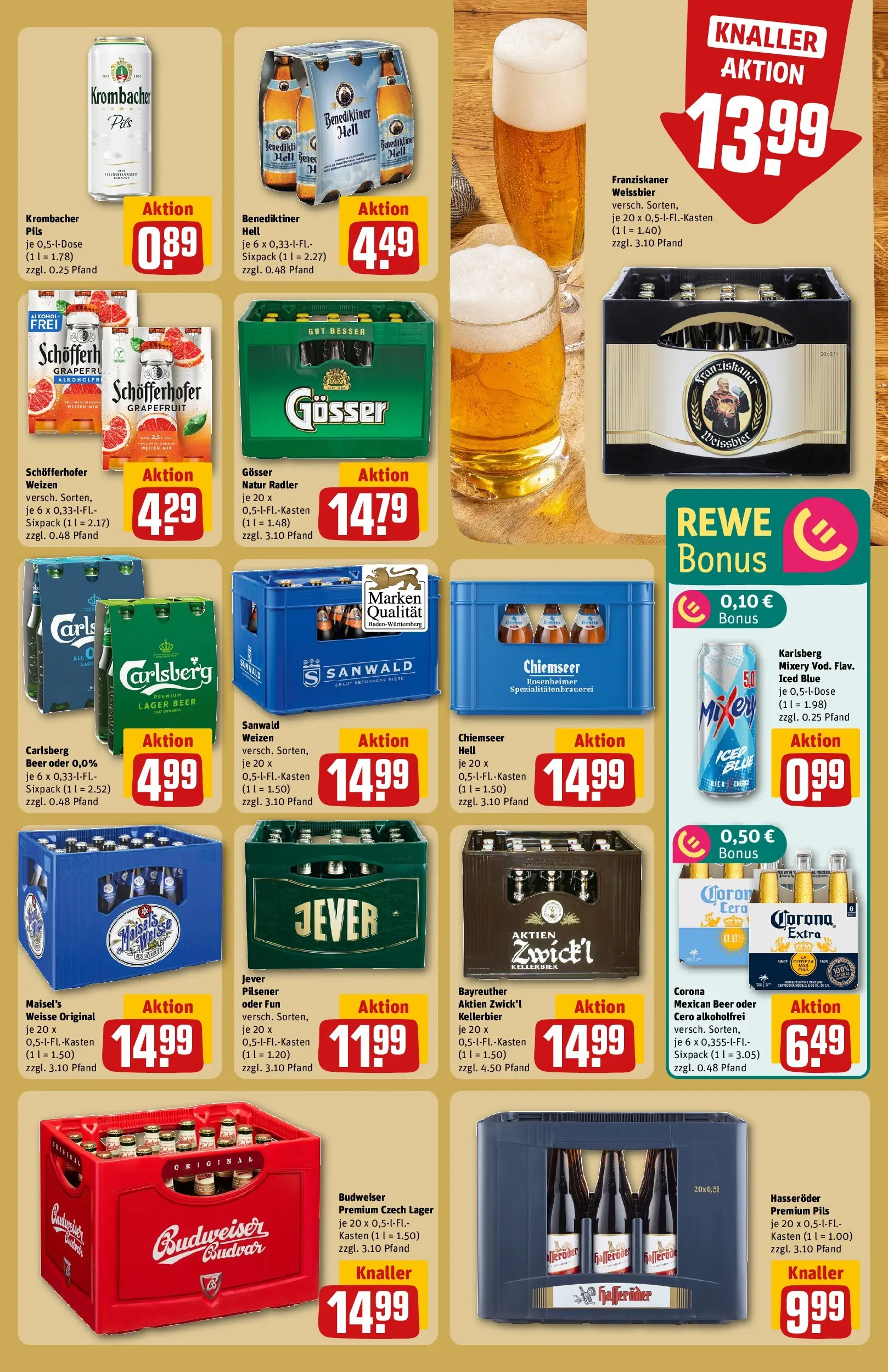 REWE Prospekt ab 09.03.2026 zum Blättern » Angebote | Seite: 17 | Produkte: Carlsberg, Jever, Krombacher, Budweiser