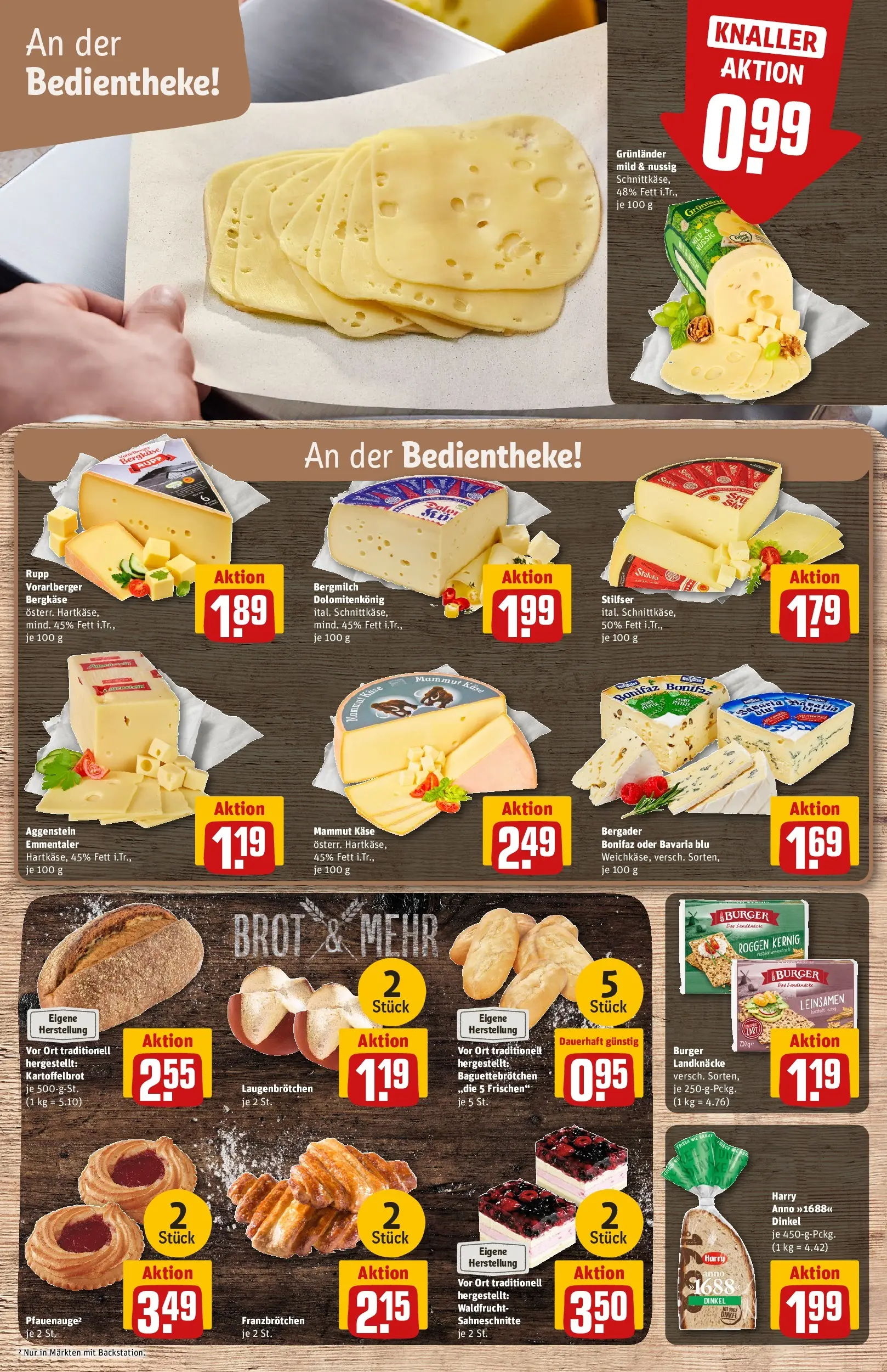 REWE Prospekt ab 09.03.2026 zum Blättern » Angebote | Seite: 11 | Produkte: Käse, Burger, Grunlander, Brot
