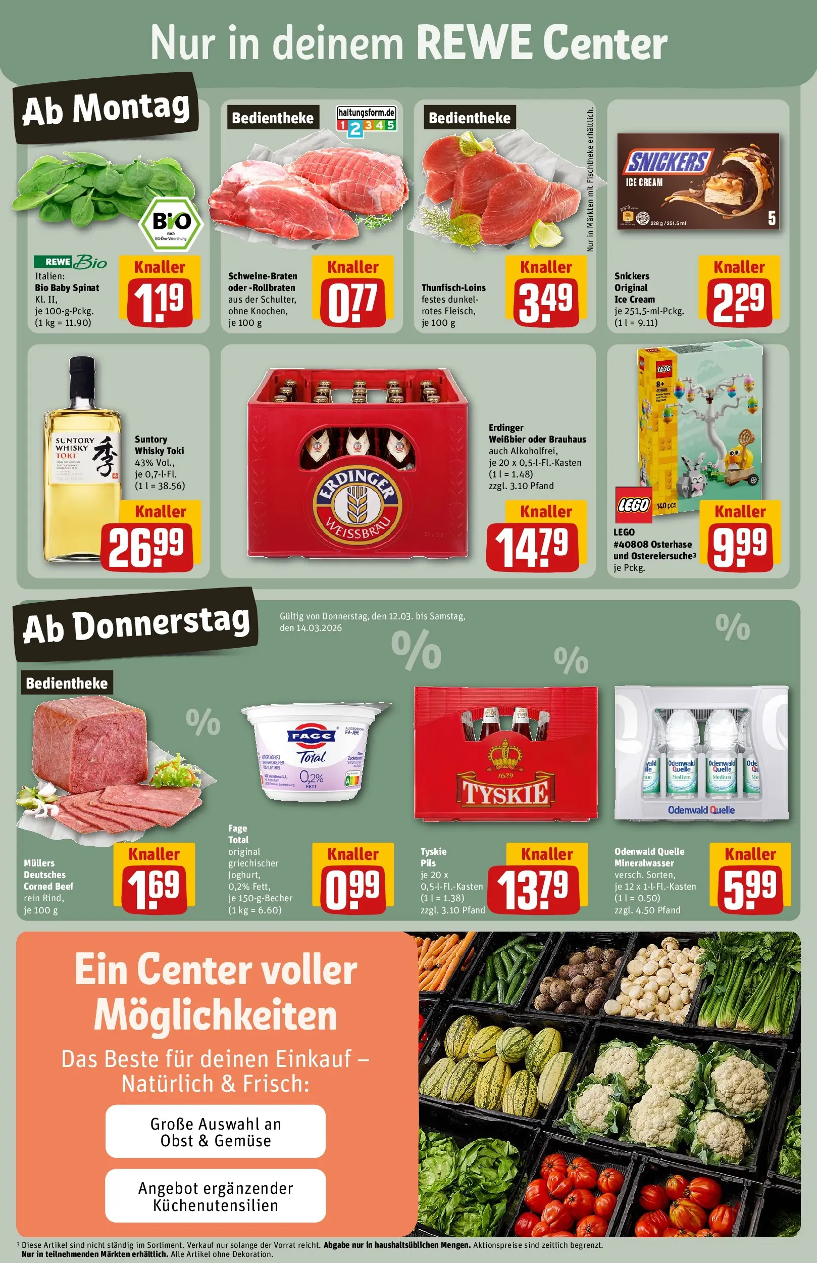 REWE Prospekt ab 09.03.2026 zum Blättern » Angebote | Seite: 3 | Produkte: Tyskie, Erdinger, Snickers, Gemüse