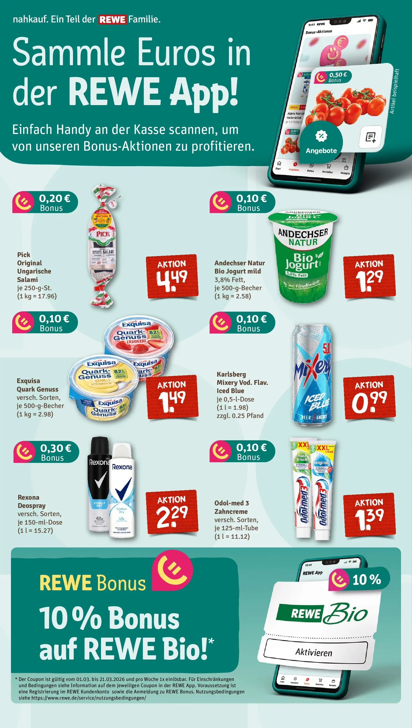 REWE Prospekt ab 09.03.2026 zum Blättern » Angebote | Seite: 5 | Produkte: Bier, Deodorant, Alpro, Salami