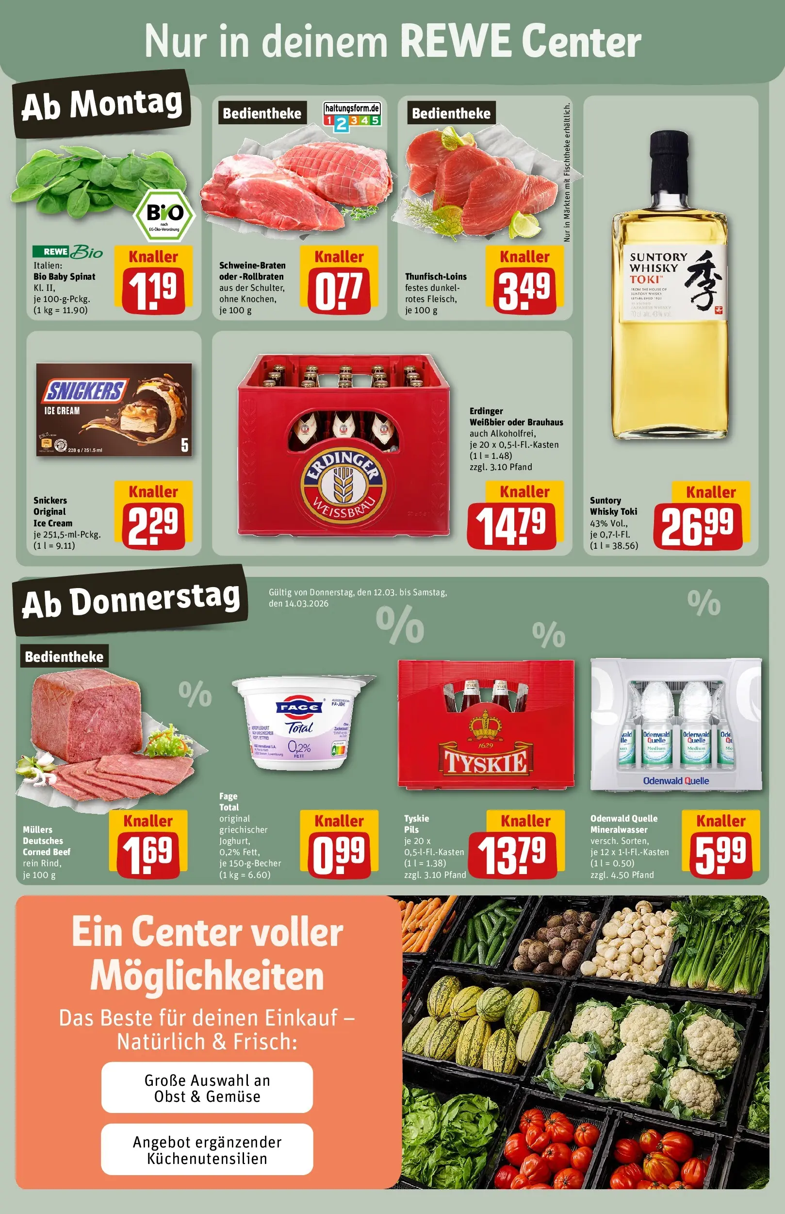 REWE Prospekt ab 09.03.2026 zum Blättern » Angebote | Seite: 3 | Produkte: Whisky, Tyskie, Snickers, Gemüse