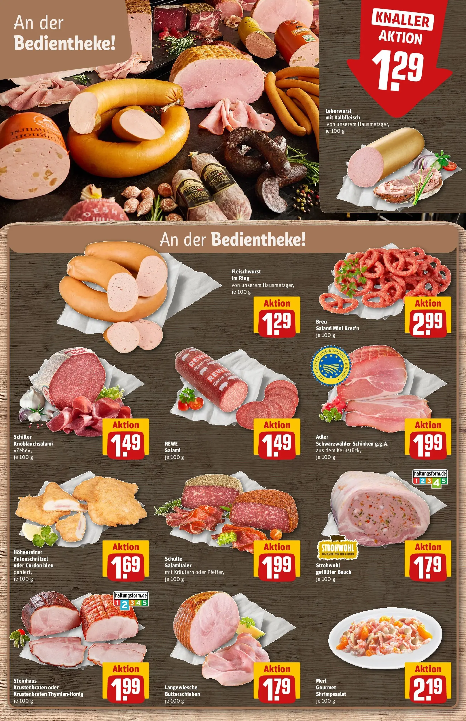 REWE Prospekt ab 09.03.2026 zum Blättern » Angebote | Seite: 10 | Produkte: Krustenbraten, Putenschnitzel, Salami, Schinken