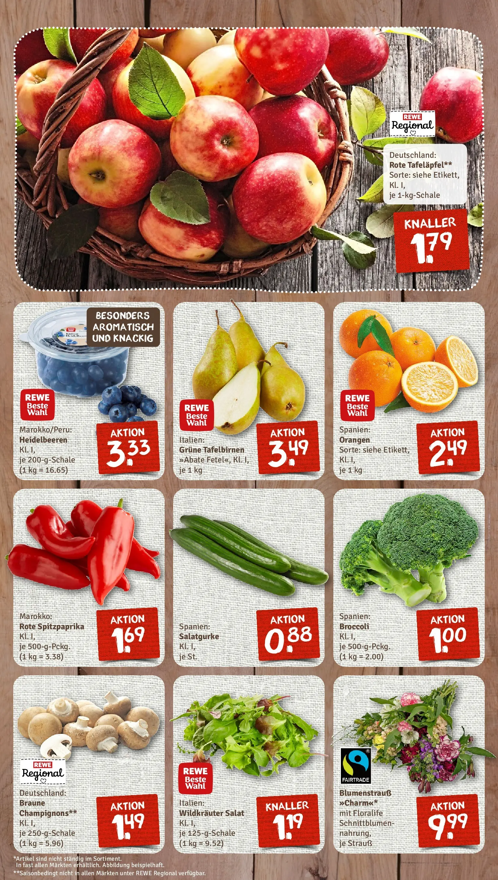 REWE Prospekt ab 09.03.2026 zum Blättern » Angebote | Seite: 3 | Produkte: Orangen, Heidelbeeren, Champignons, Salat