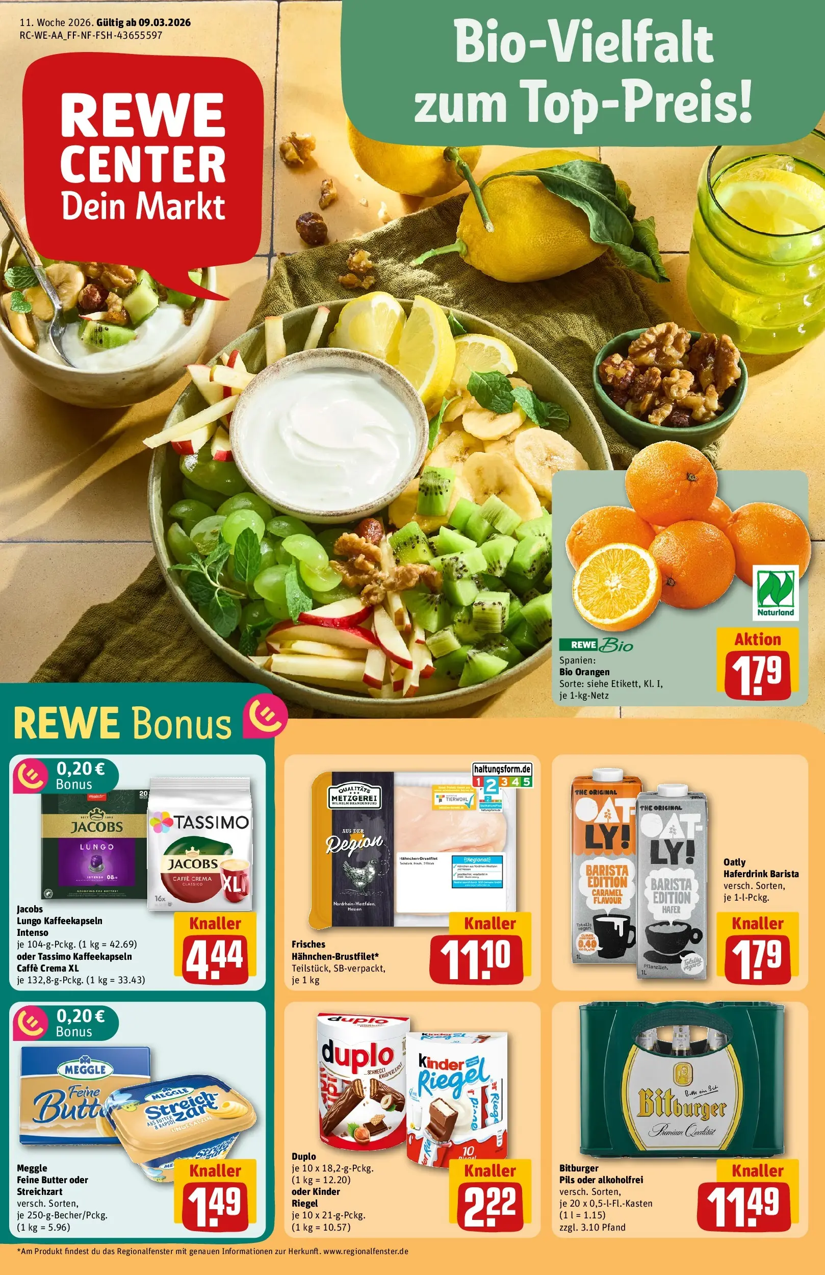 REWE Prospekt ab 09.03.2026 zum Blättern » Angebote | Seite: 1 | Produkte: Butter, Haferdrink, Oatly, Tassimo