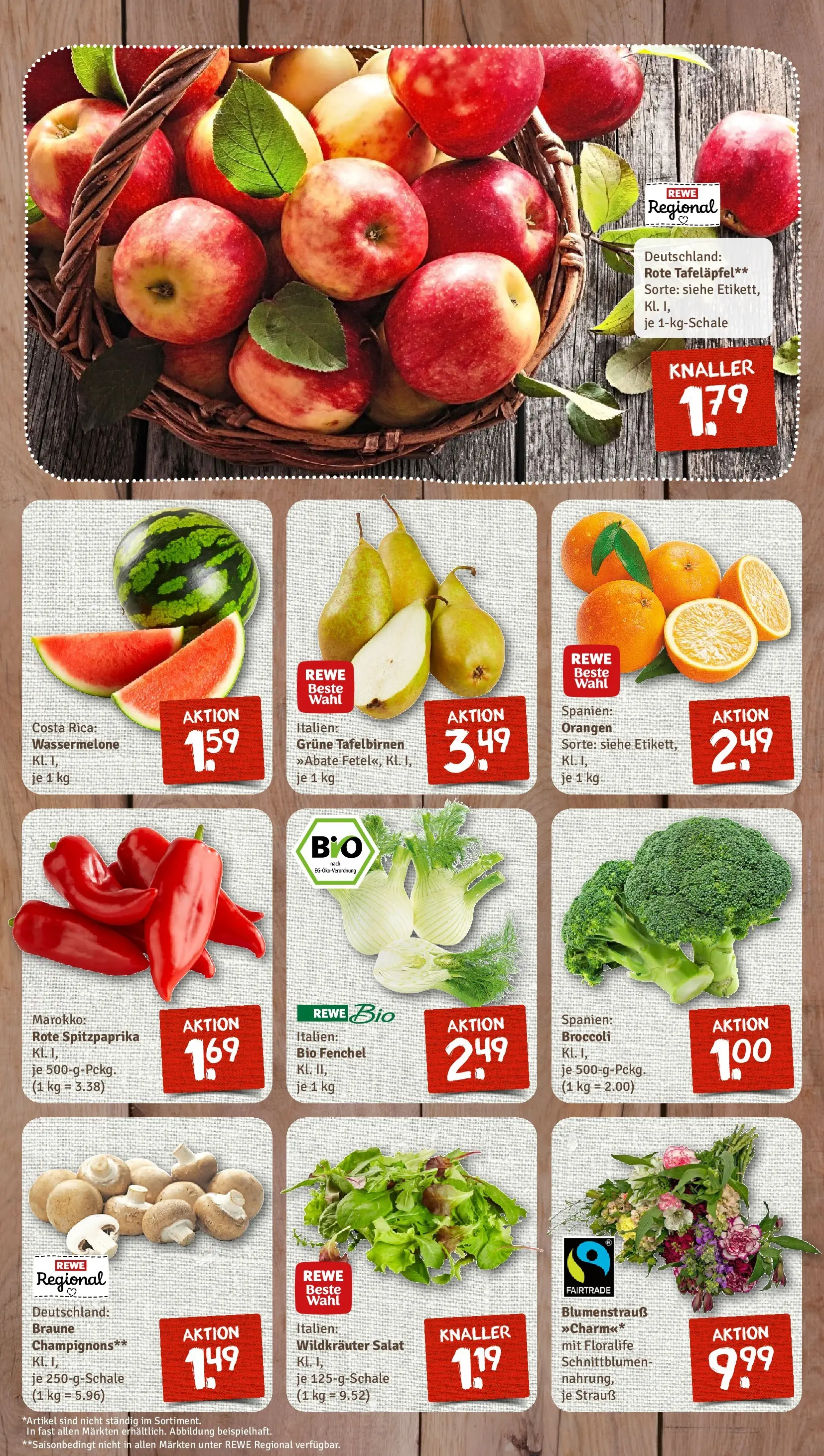 REWE Prospekt ab 09.03.2026 zum Blättern » Angebote | Seite: 3 | Produkte: Orangen, Champignons, Wassermelone, Salat