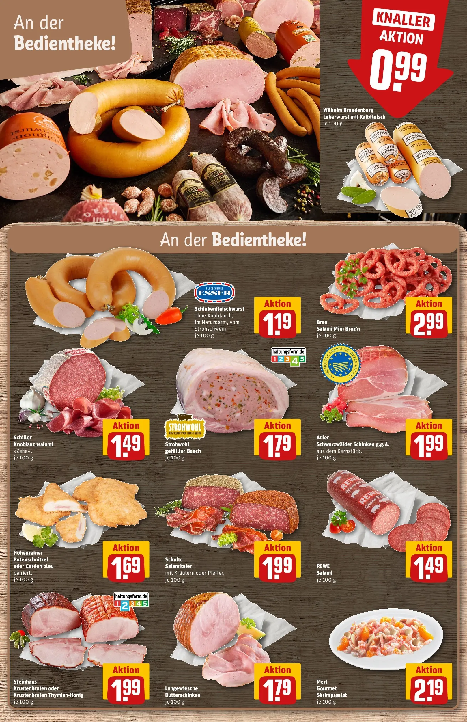REWE Prospekt ab 09.03.2026 zum Blättern » Angebote | Seite: 10 | Produkte: Krustenbraten, Putenschnitzel, Salami, Schinken
